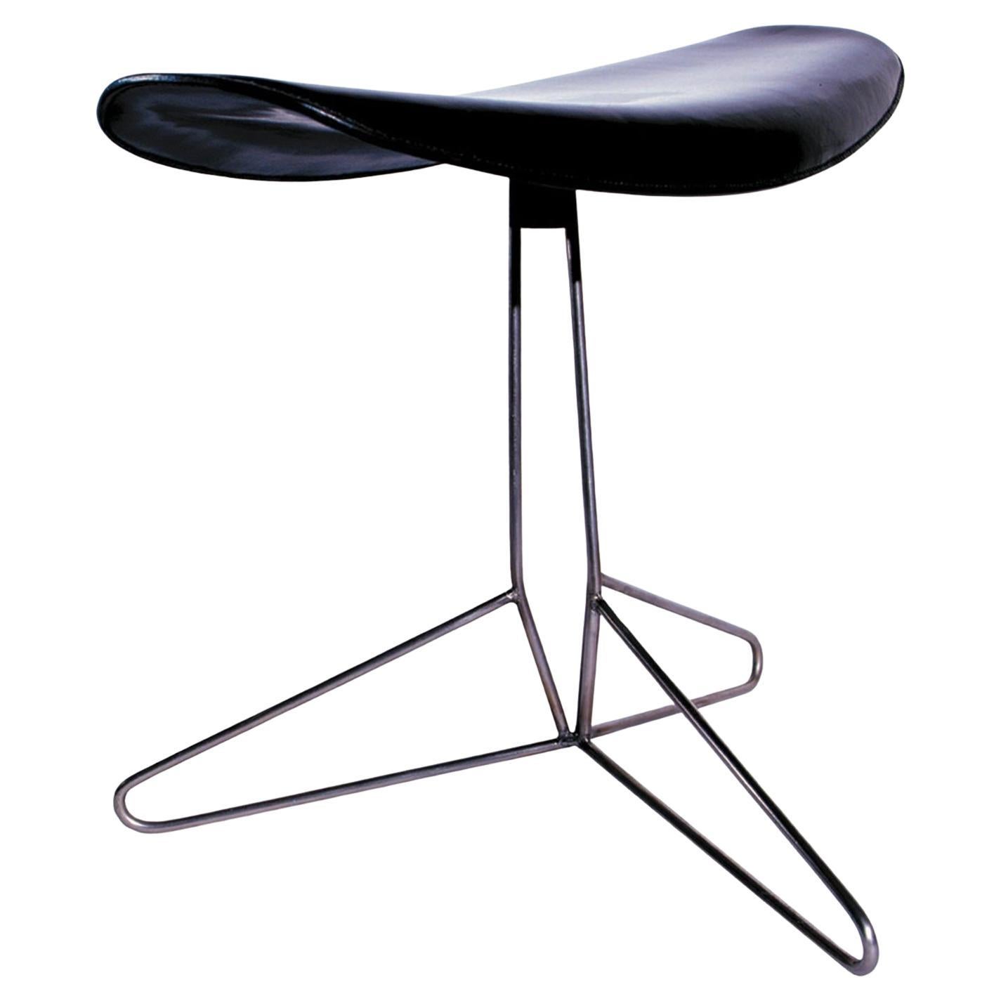 Hand made Italian swivel stool.Vegetable tanned leather with nickel plated base
