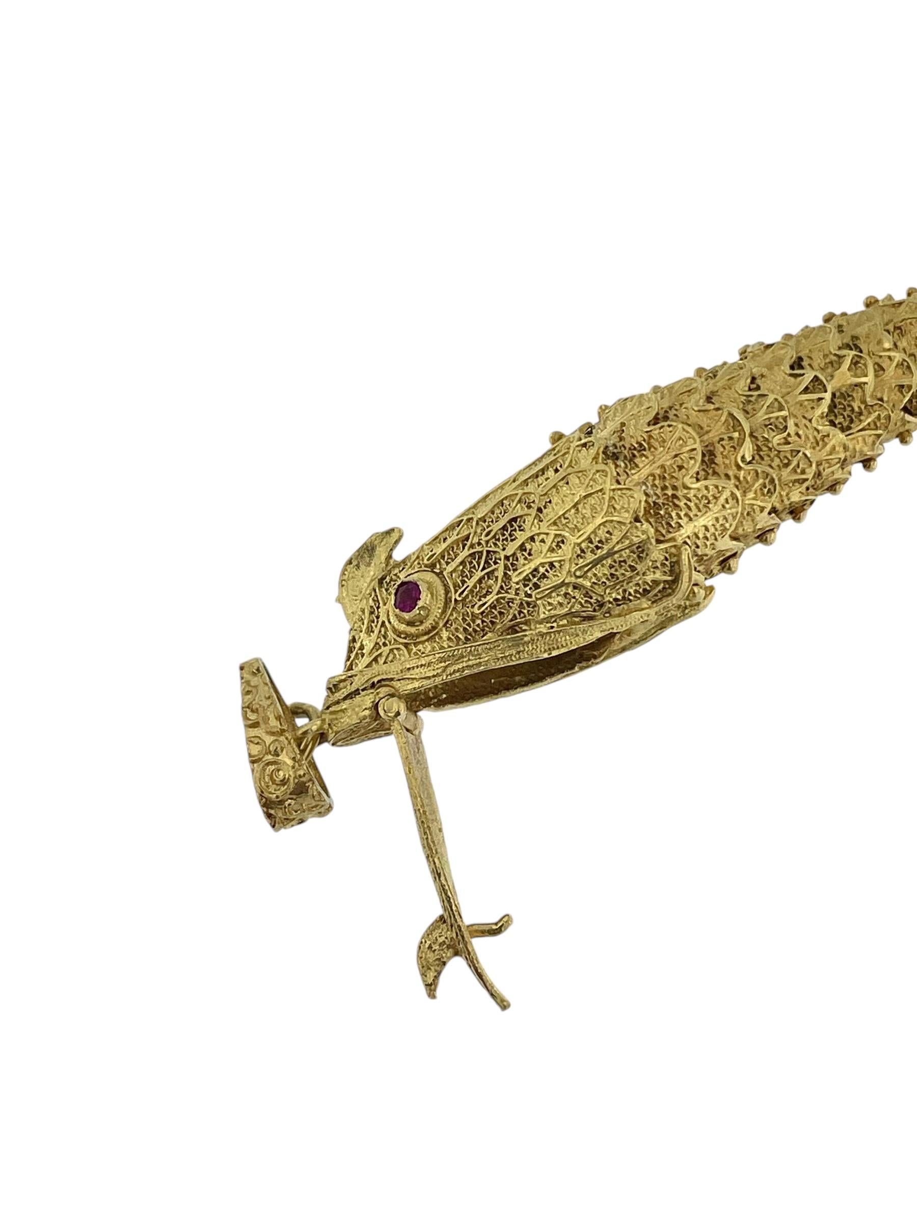 Hand-Made Italian Yellow Gold Fish Pendant with Rubies For Sale 1