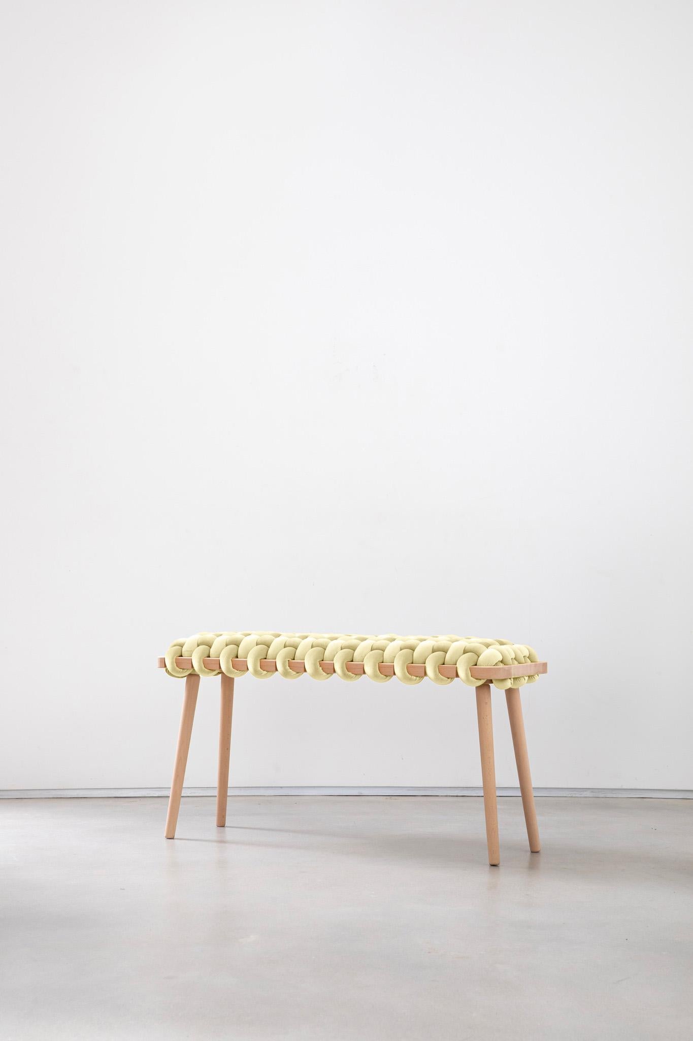 Israélien Hand Made Ivory Velvet Woven Bench 47