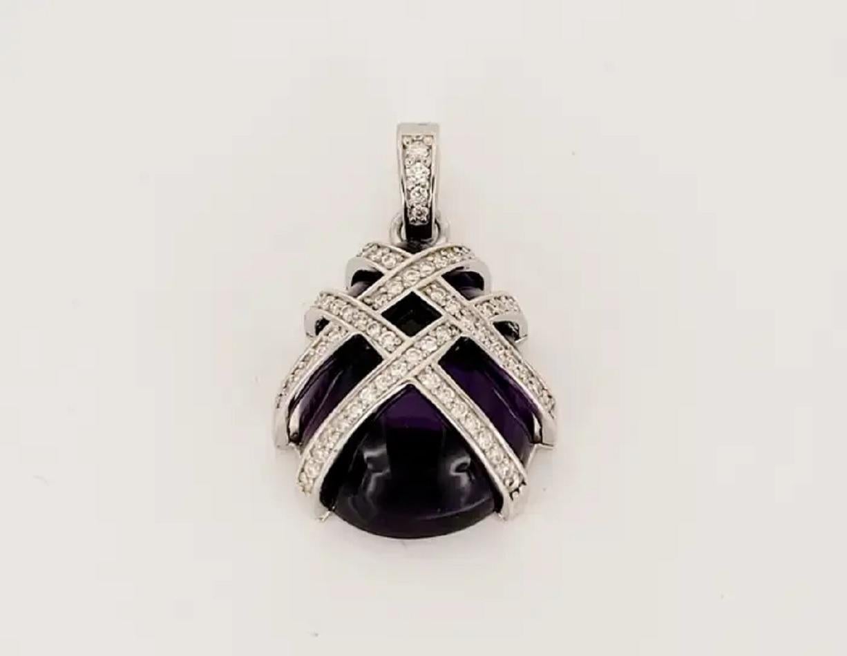 Oval Cut Hand-Made Jeweler Amethyst pendant with Diamonds For Sale