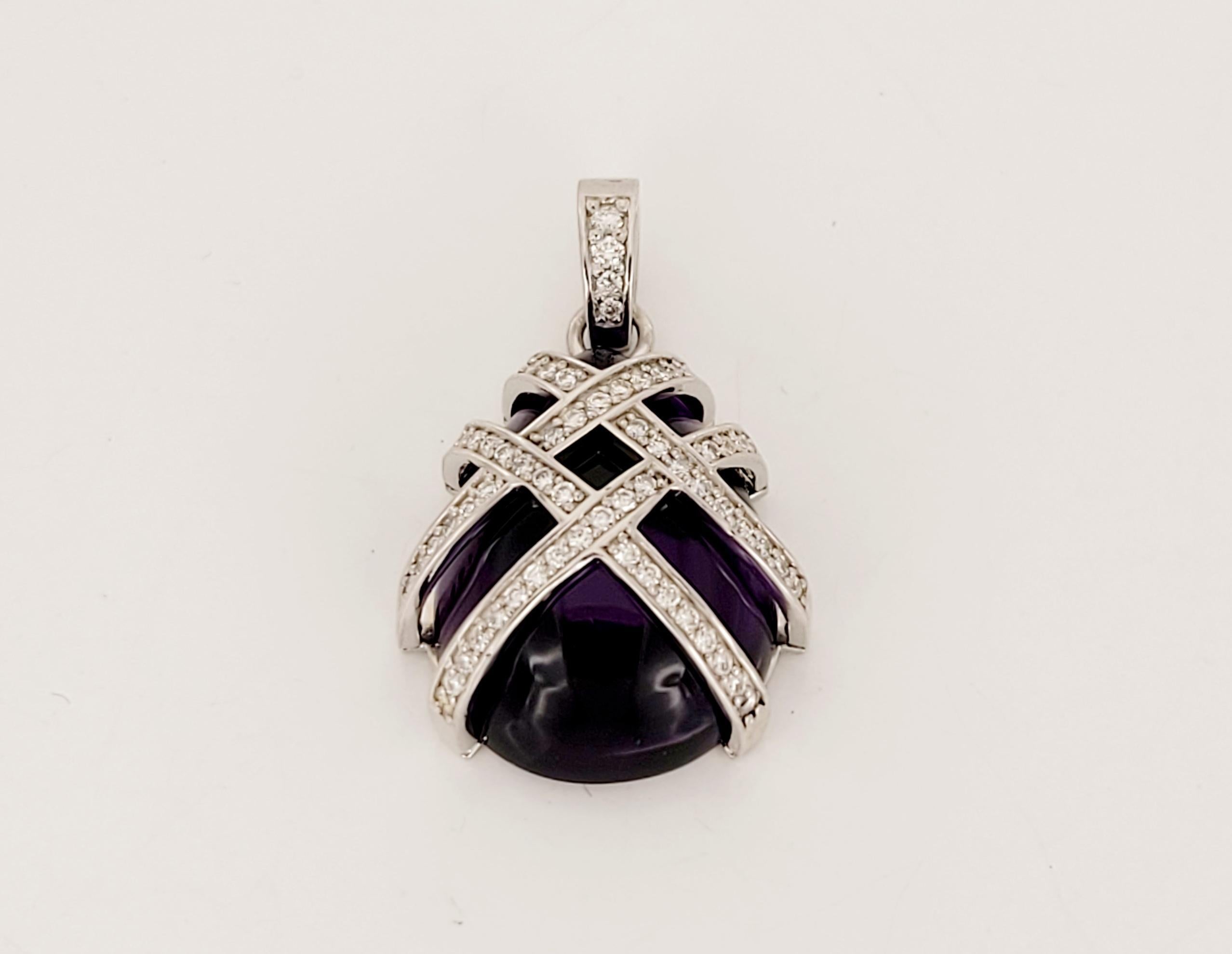 Oval Cut Hand-Made Jeweler Amethyst pendant with Diamonds For Sale