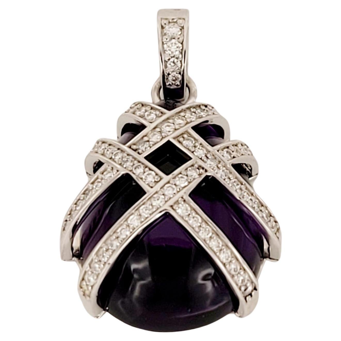 Hand-Made Jeweler Amethyst pendant with Diamonds For Sale