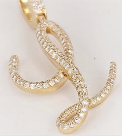 Hand Made  "L" Letter Pendant in 14K Yellow Gold with Diamonds