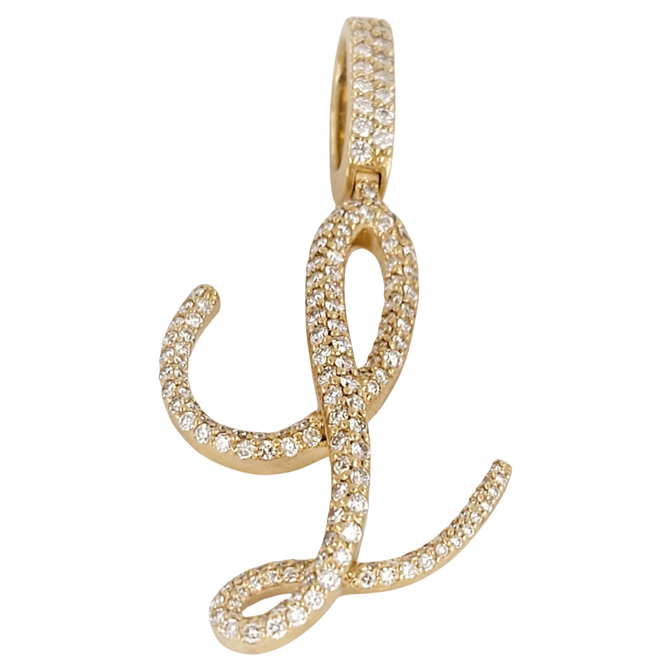 Hand Made  "L" Letter Pendant in 14K Yellow Gold with Diamonds