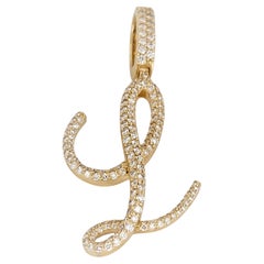 Hand Made  "L" Letter Pendant in 14K Yellow Gold with Diamonds