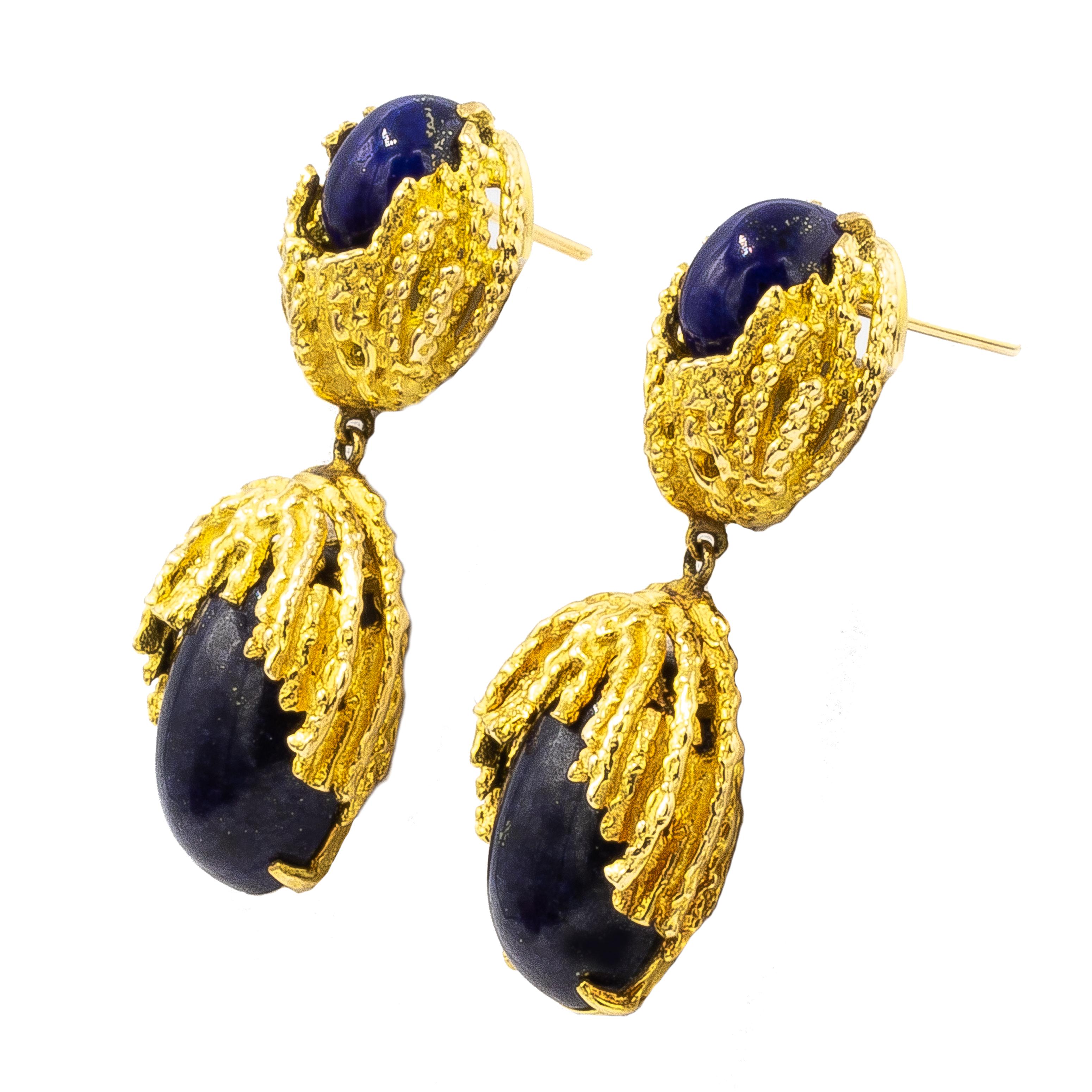 Handmade Lapis Lazuli 18 Karat Yellow Gold Earrings 1