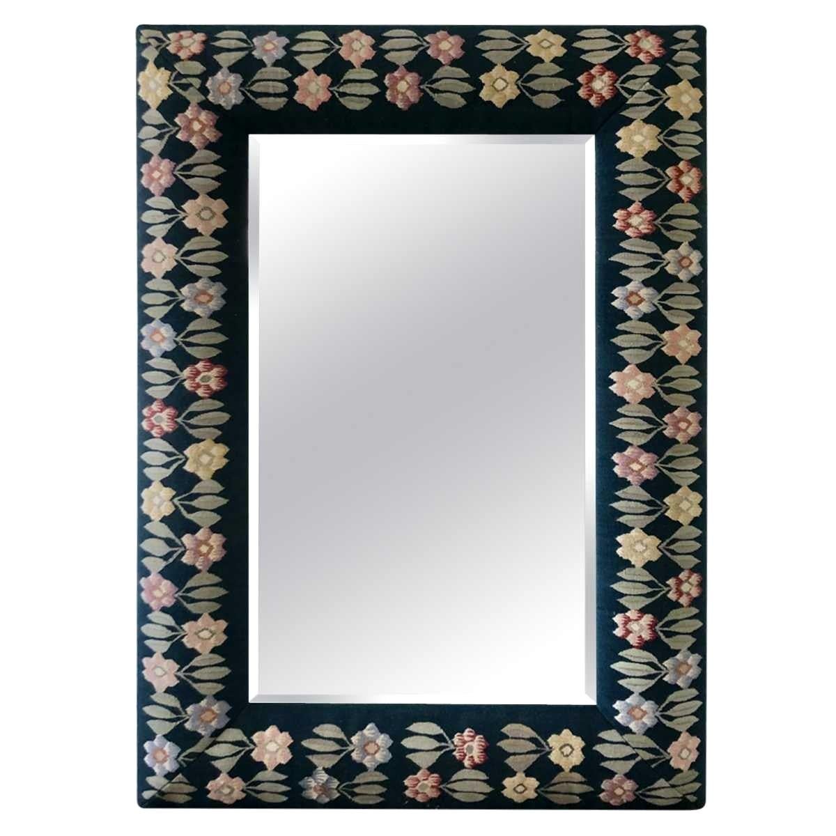 Handmade Large Floral Tapestry Mirror For Sale