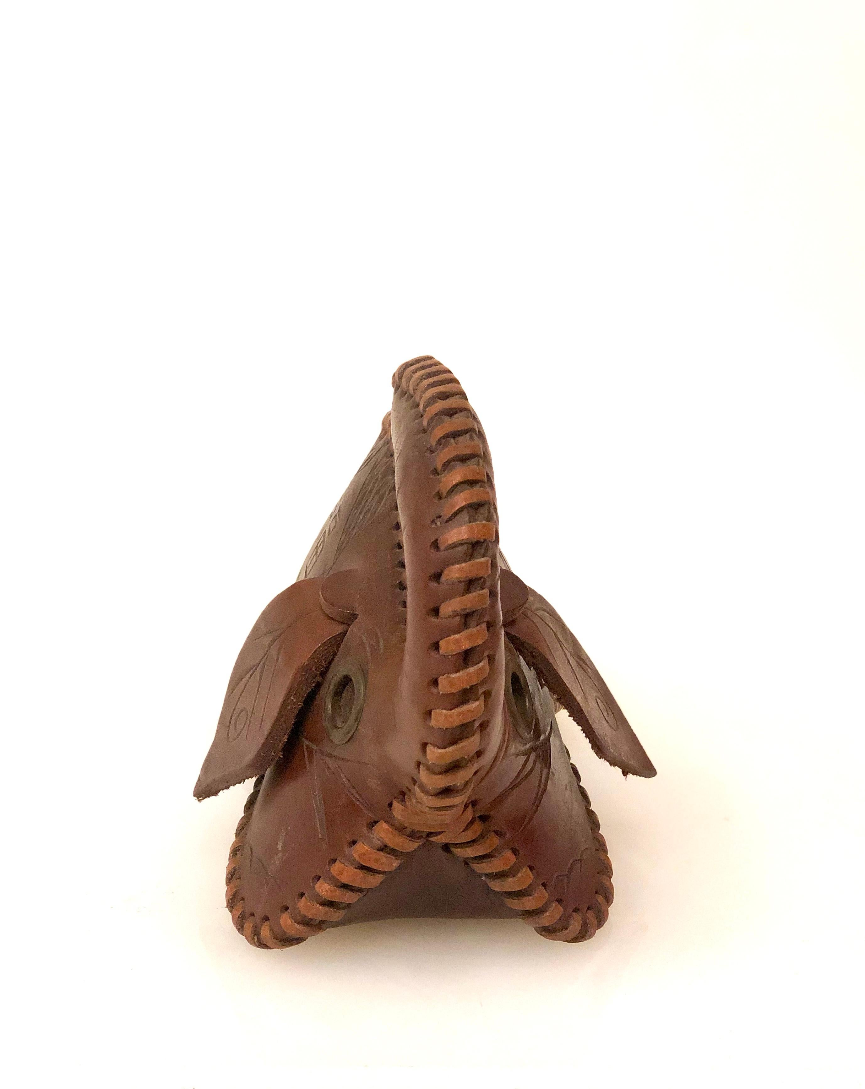 Mid-Century Modern Handmade Leather Decorative Elephant For Sale