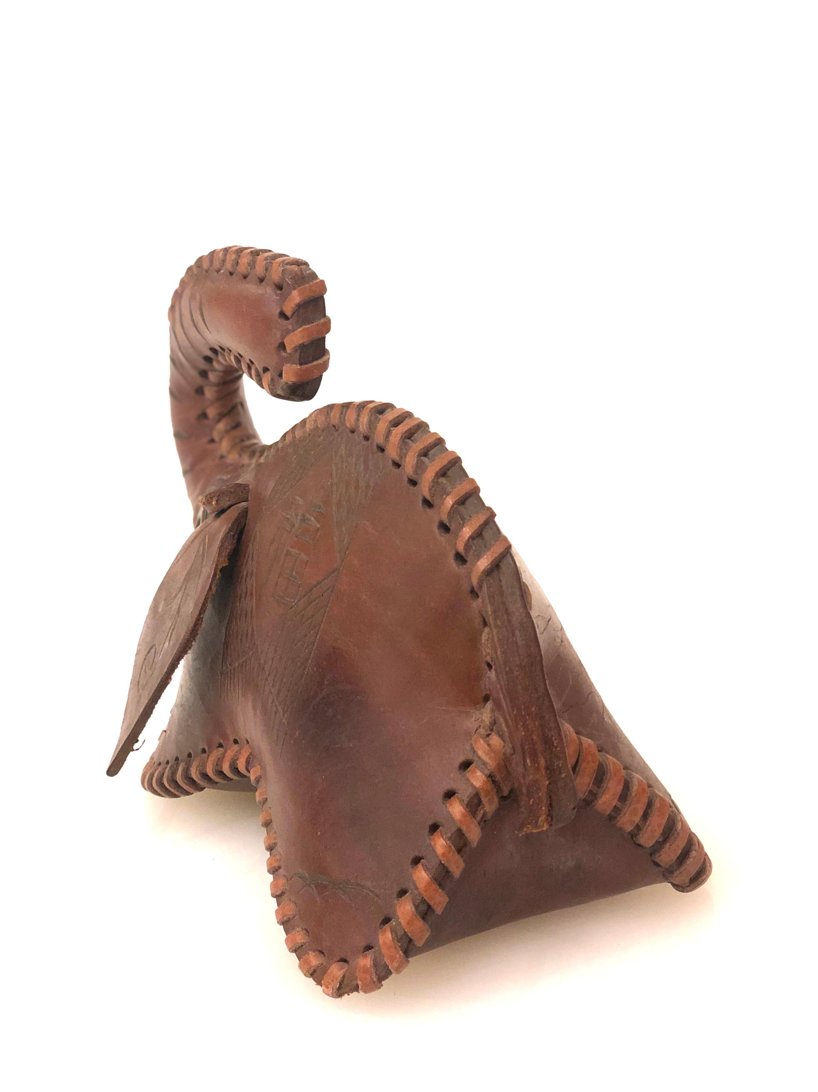 Handmade Leather Decorative Elephant In Good Condition For Sale In San Diego, CA