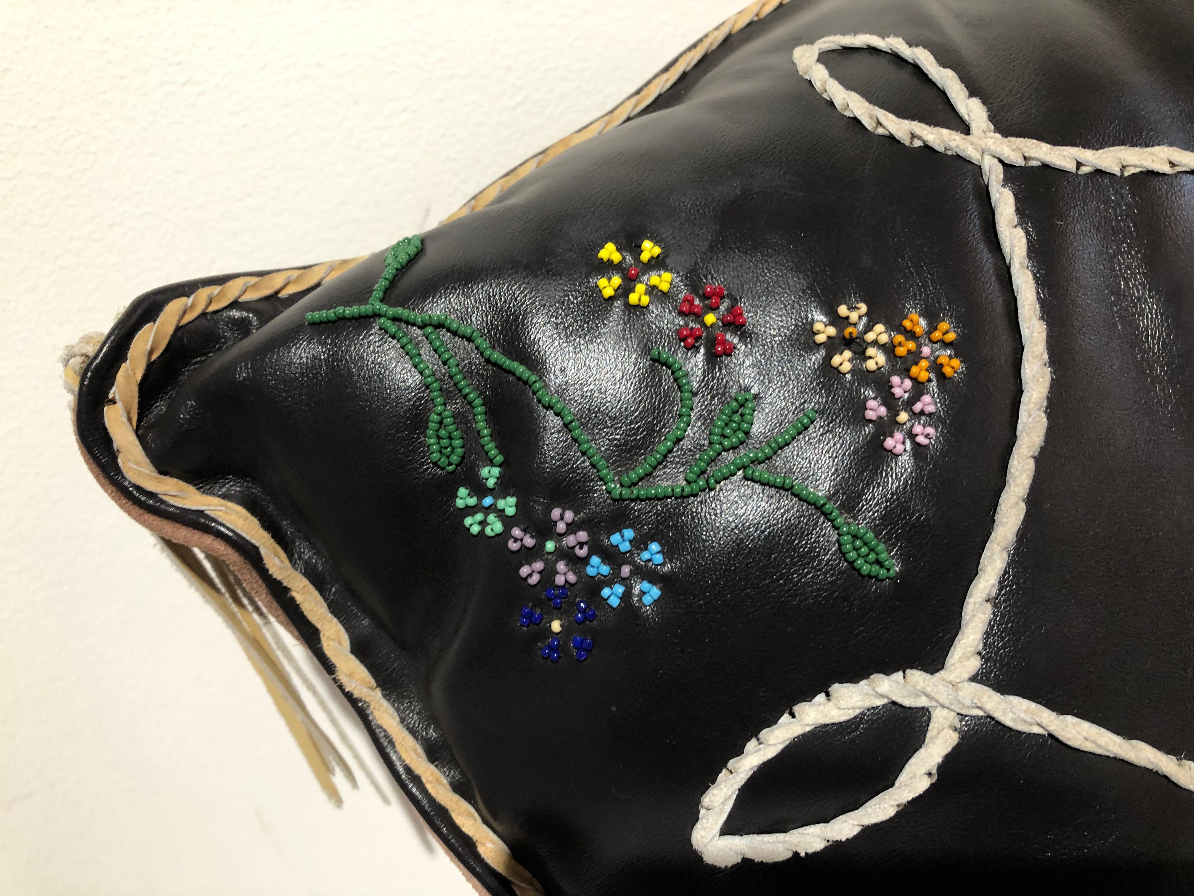 Handmade Leather Pillows Southwestern Style Embroidered, Beaded Hand Tooled 7