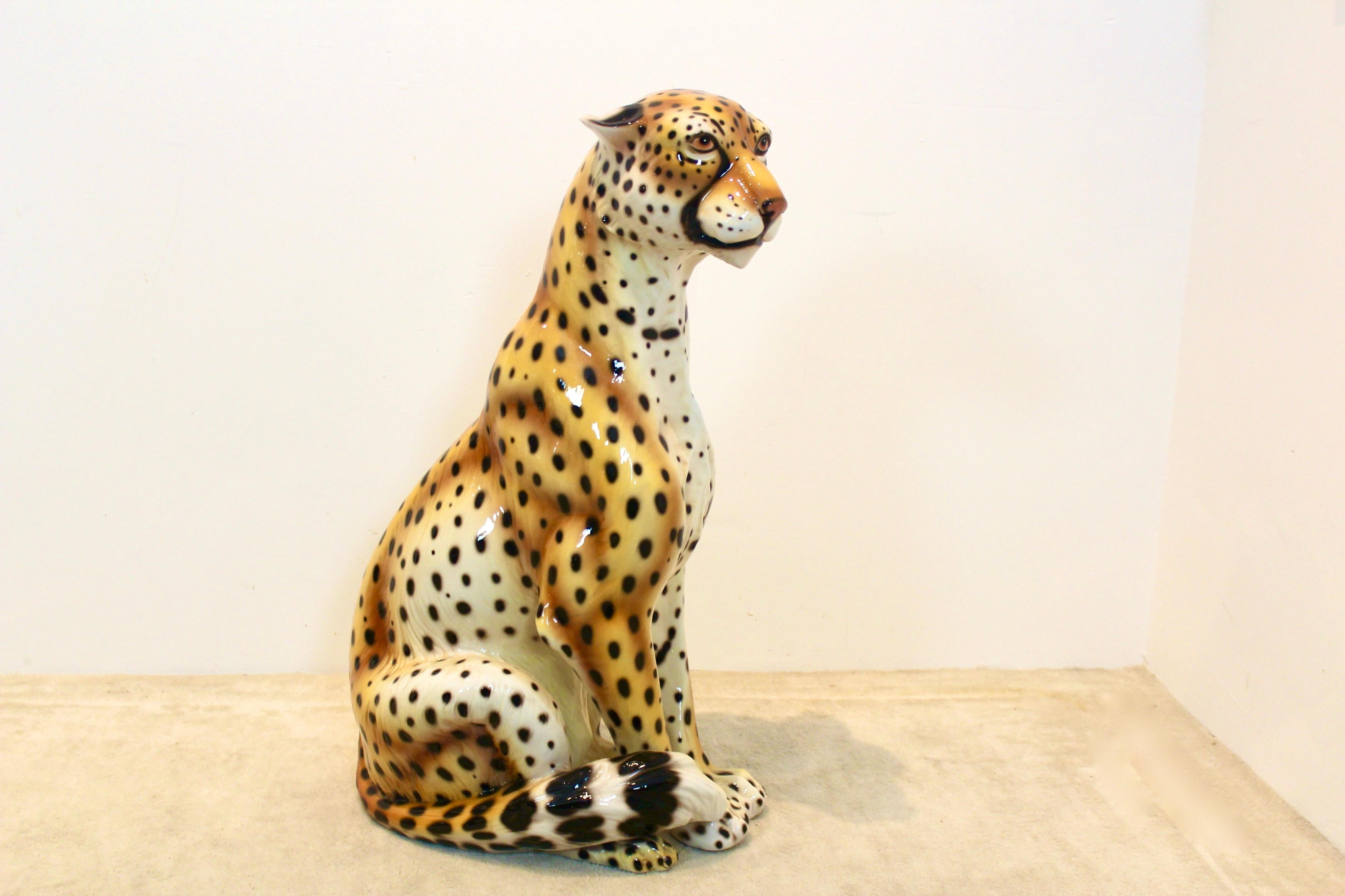 Handmade Life Size Italian Ceramic Leopard Sculpture 6