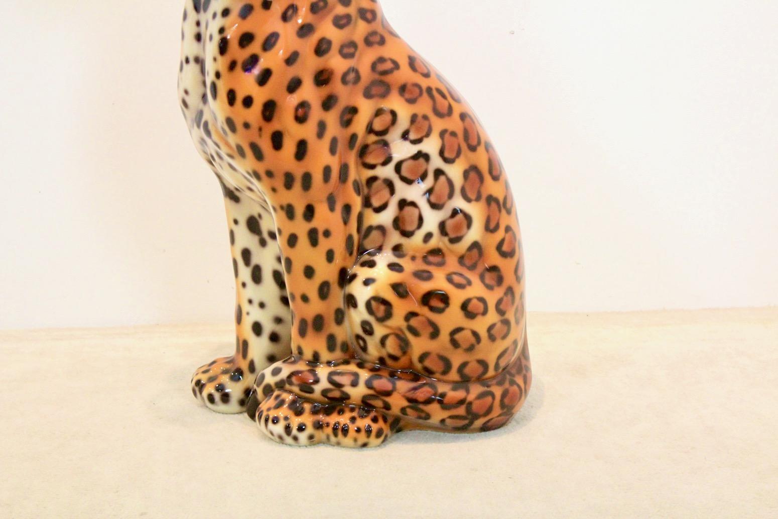 Hand Made Life Size Italian Ceramic Leopard Sculpture 3