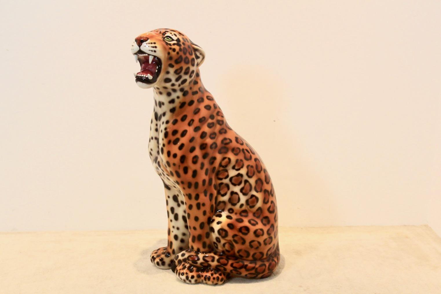 Hand Made Life Size Italian Ceramic Leopard Sculpture 5