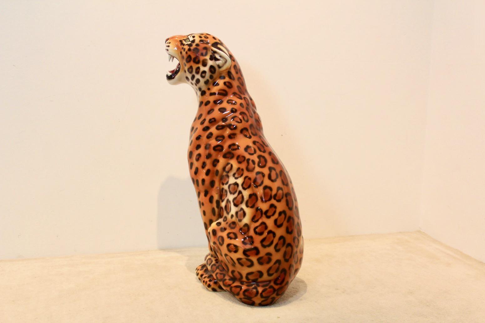 Hand Made Life Size Italian Ceramic Leopard Sculpture 7