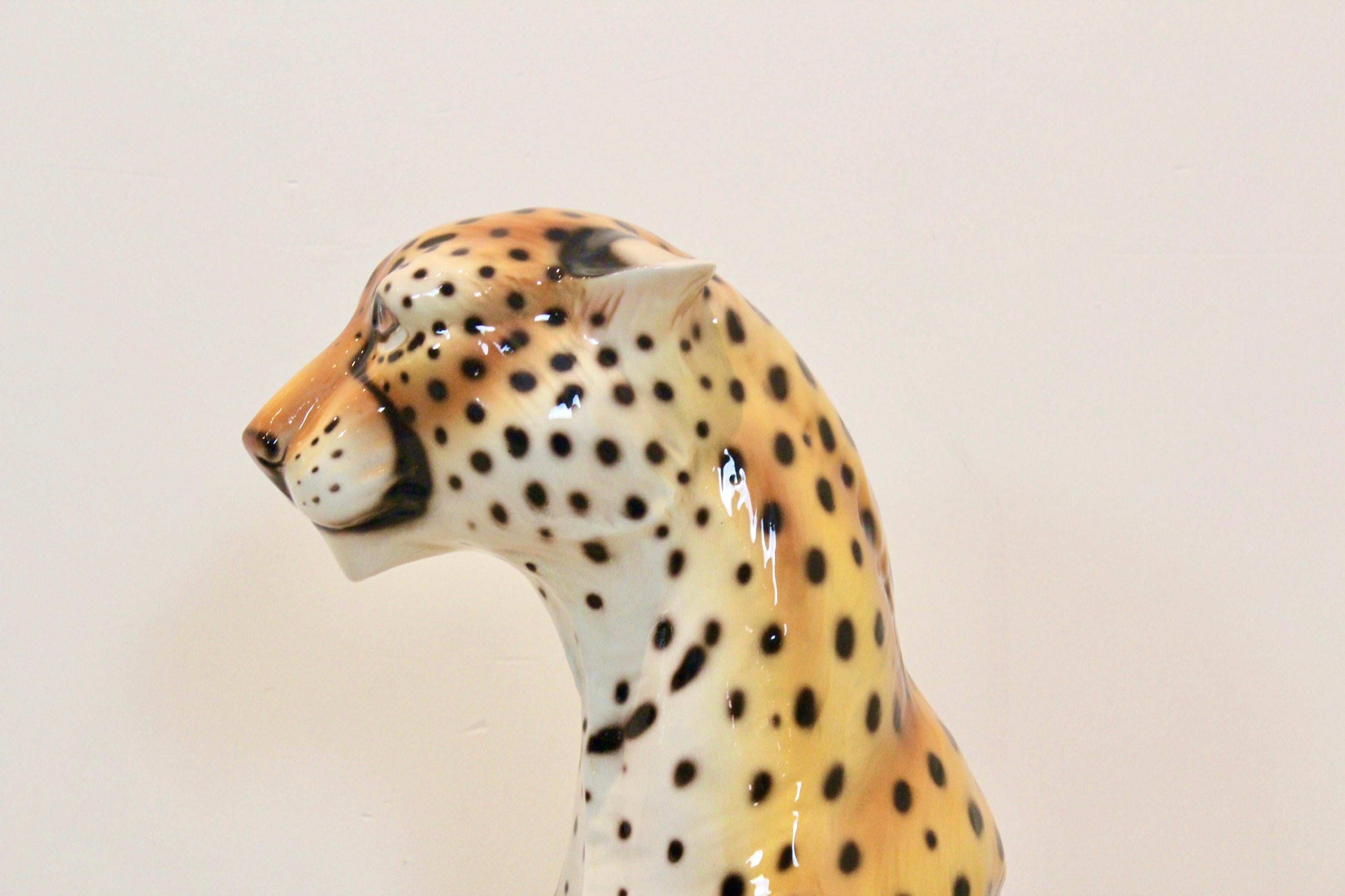 Mid-Century Modern Handmade Life Size Italian Ceramic Leopard Sculpture