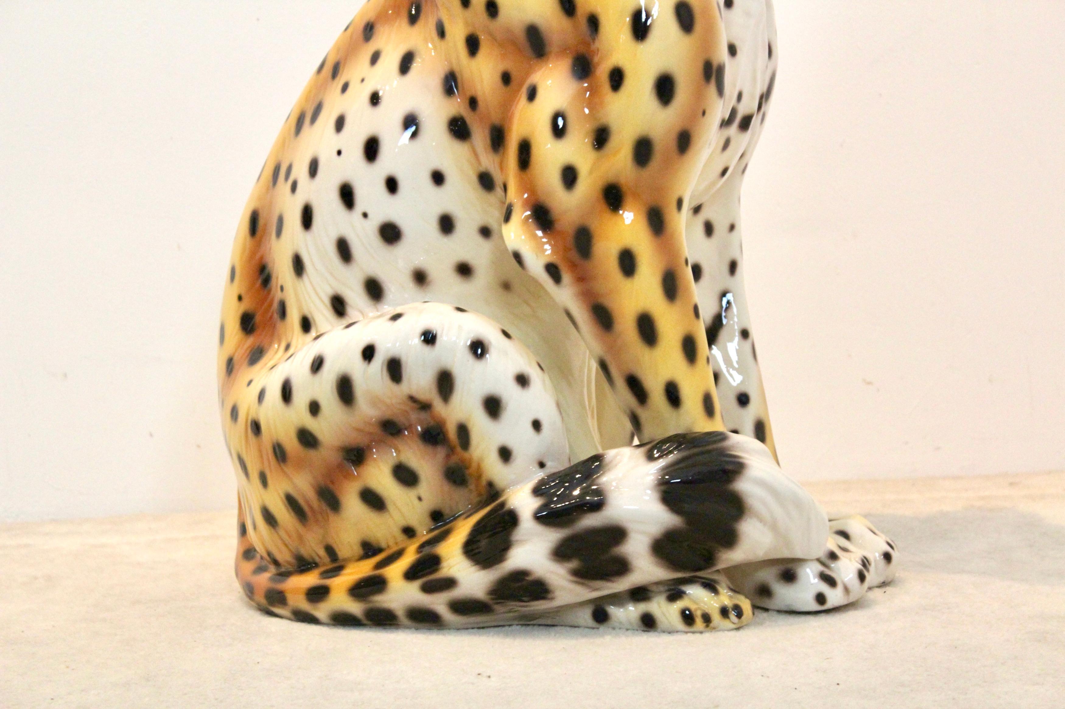 Handmade Life Size Italian Ceramic Leopard Sculpture 1