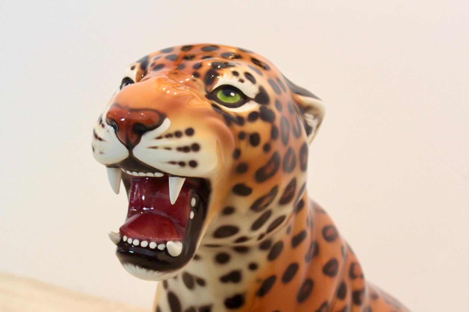 Hand Made Life Size Italian Ceramic Leopard Sculpture 1