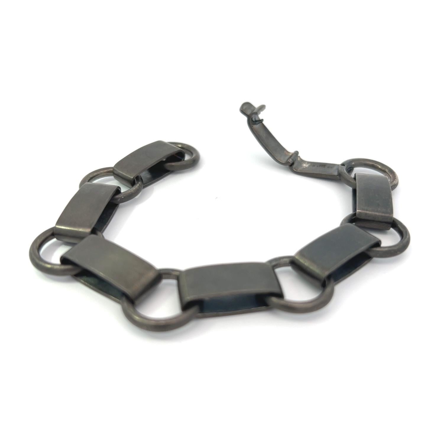 da uomo o donna Hand Made A Link Bracciale con finitura opaca in argento sterling rodiato nero in vendita