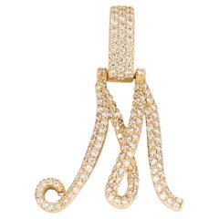 Hand Made "M" Letter Pendant in 14K Yellow Gold with Diamonds