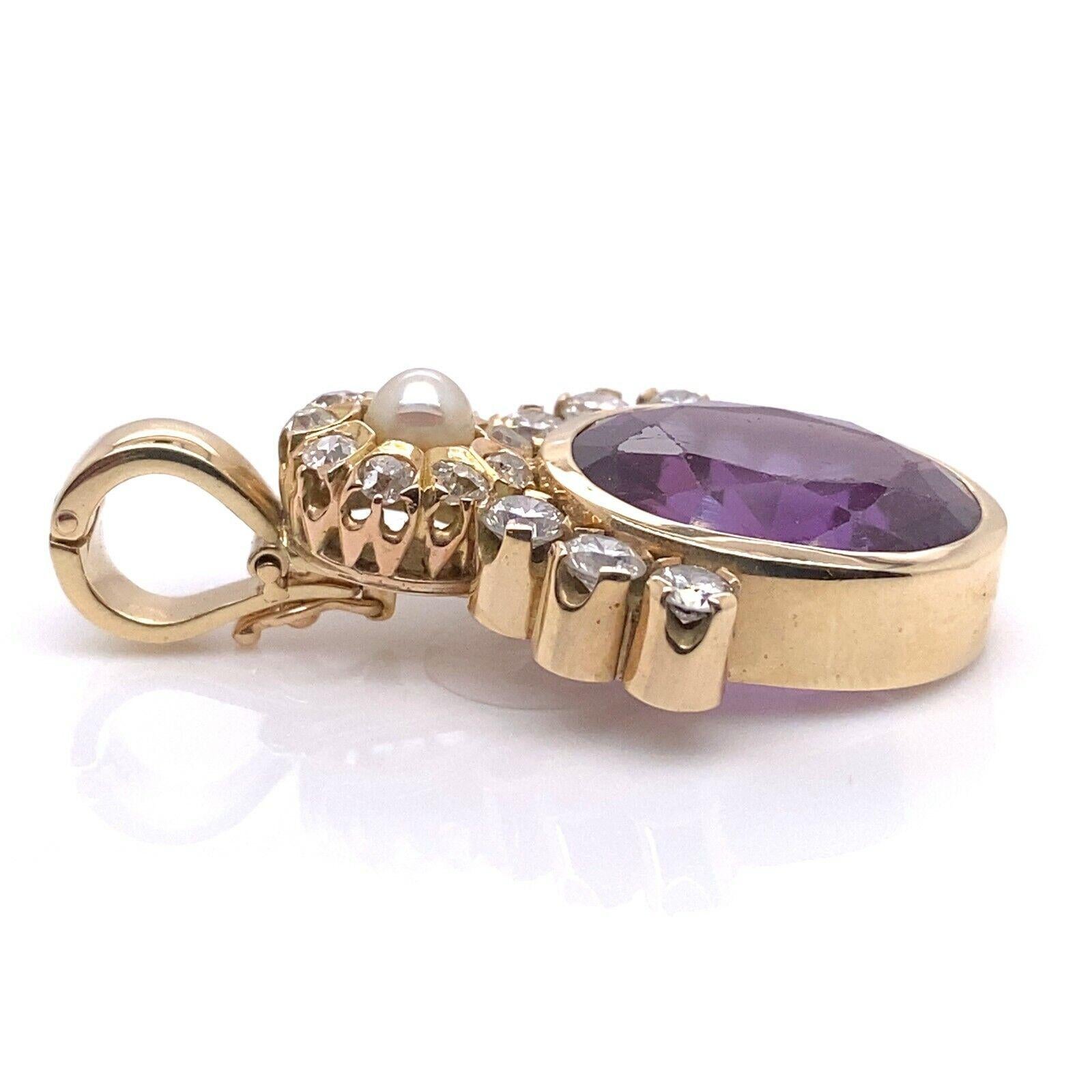 Hand Made Magnificent 12ct Oval Amethyst Pendant Surrounded by 15 Diamonds For Sale 1