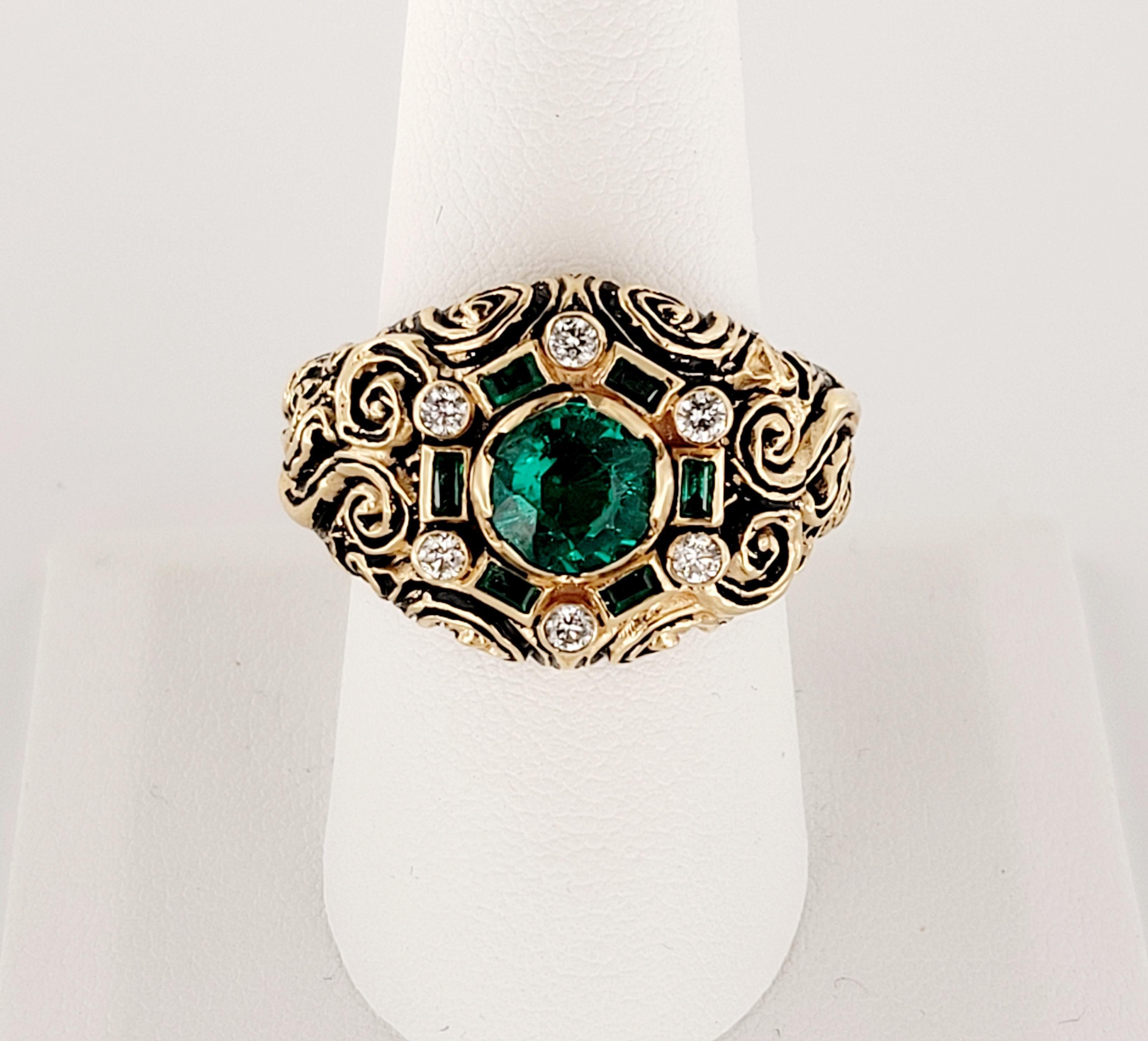 Hand Made Herren Smaragd Ring in 14K Gelbgold Größe 9 im Zustand „Neu“ im Angebot in New York, NY