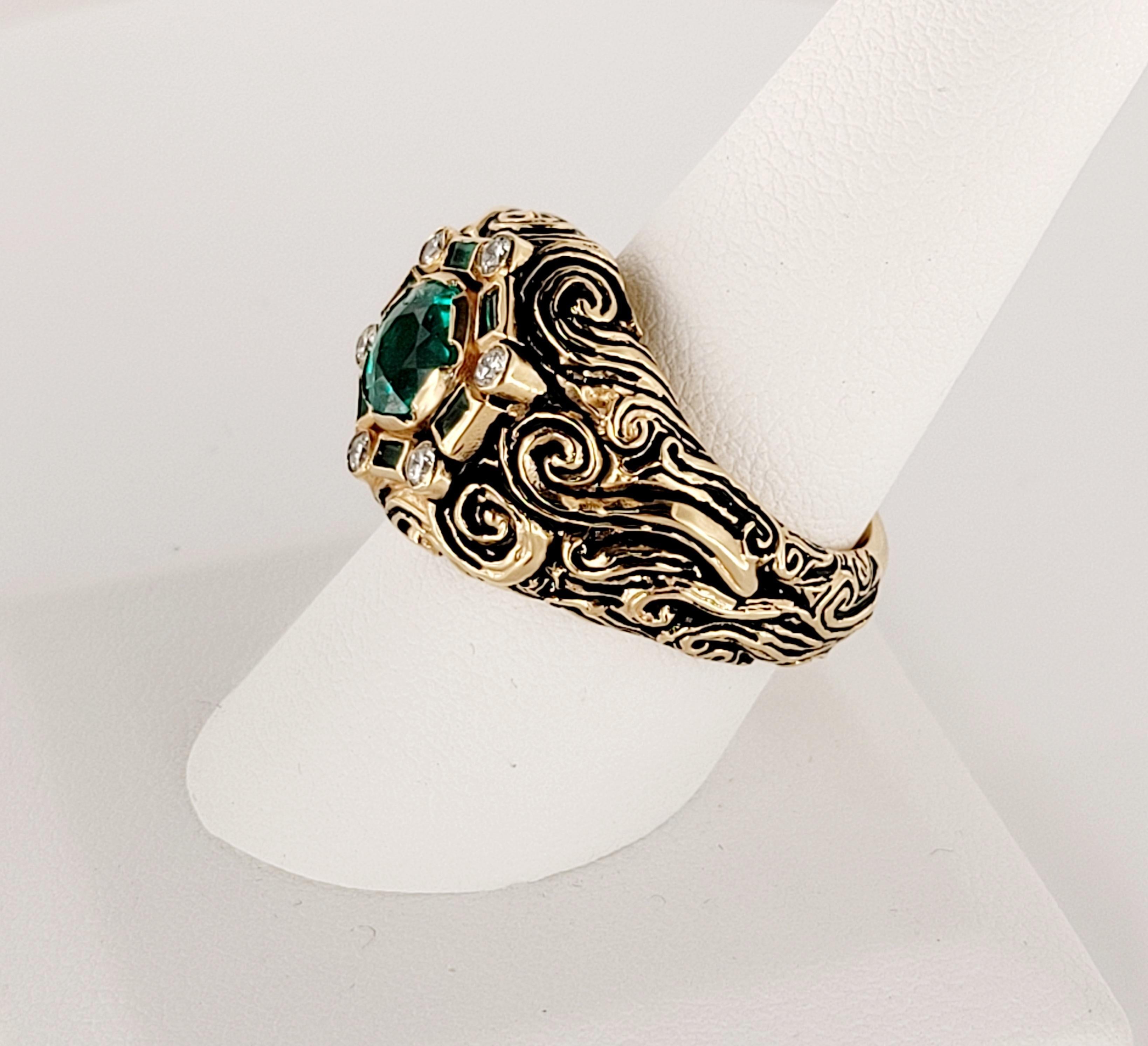 Hand Made Herren Smaragd Ring in 14K Gelbgold Größe 9 im Angebot 1