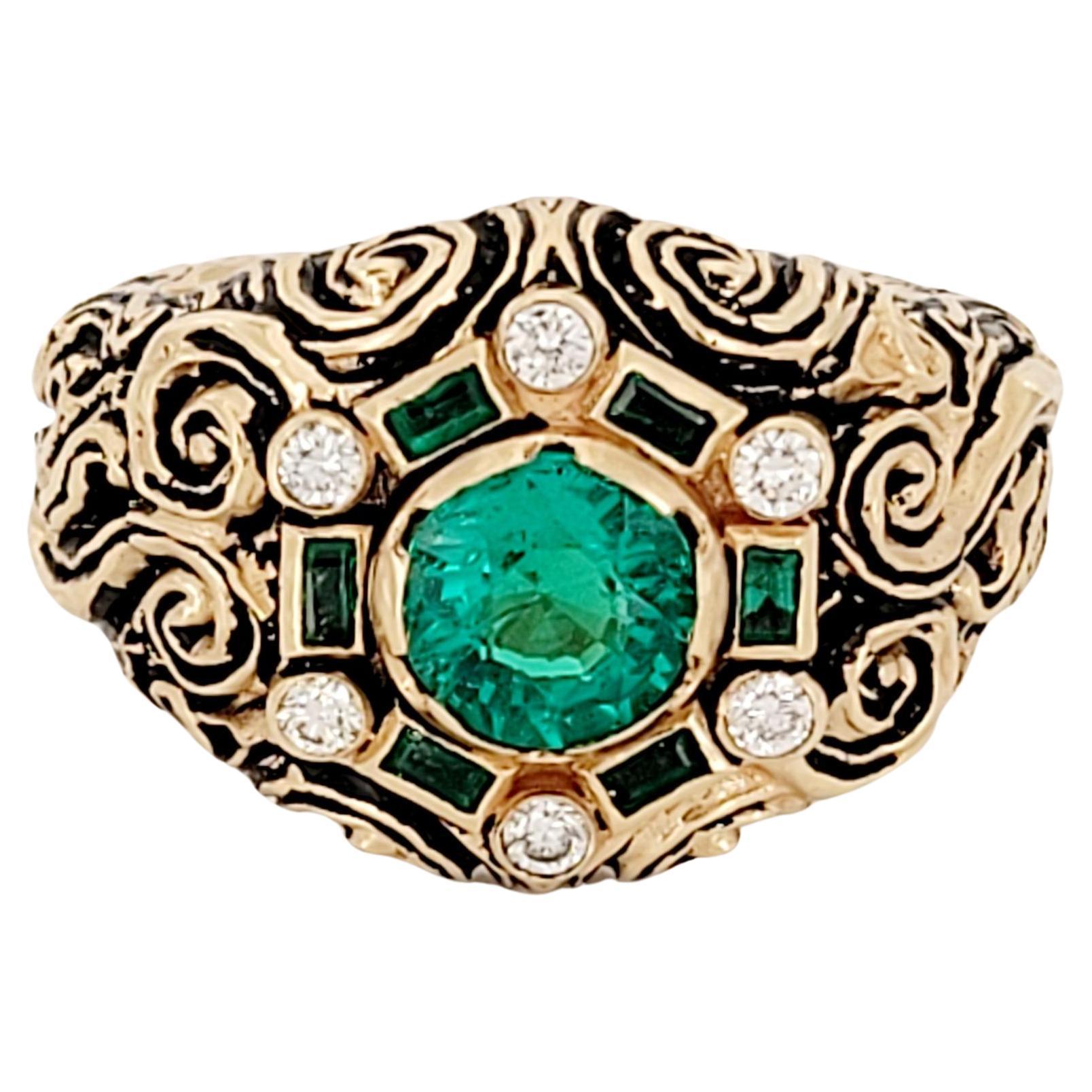 Hand Made Herren Smaragd Ring in 14K Gelbgold Größe 9 im Angebot