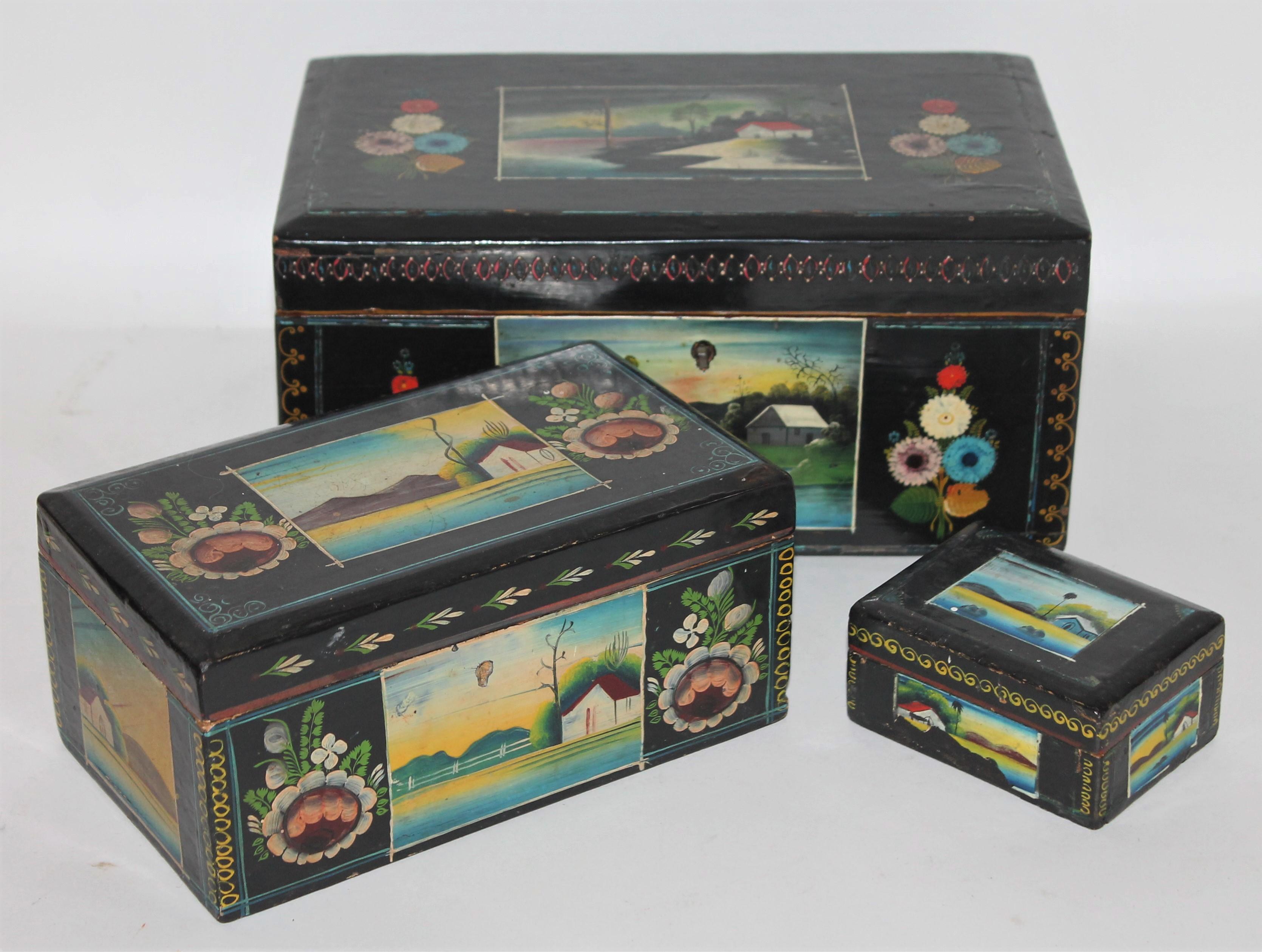 Handmade Mexican Boxes Set of Three In Good Condition For Sale In Los Angeles, CA