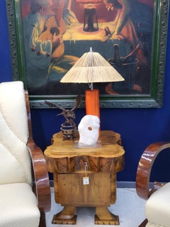 Hand Made Mid Century Ceramic Table Lamp, with Cane Lampshade, 1970's