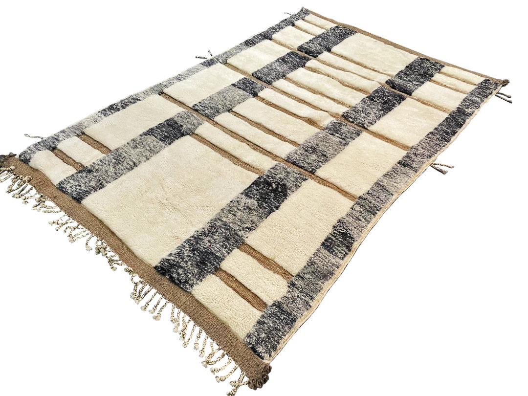 Hand-Knotted Handmade Moroccan Wool Rug with High Low Pile Texture by Gordian For Sale