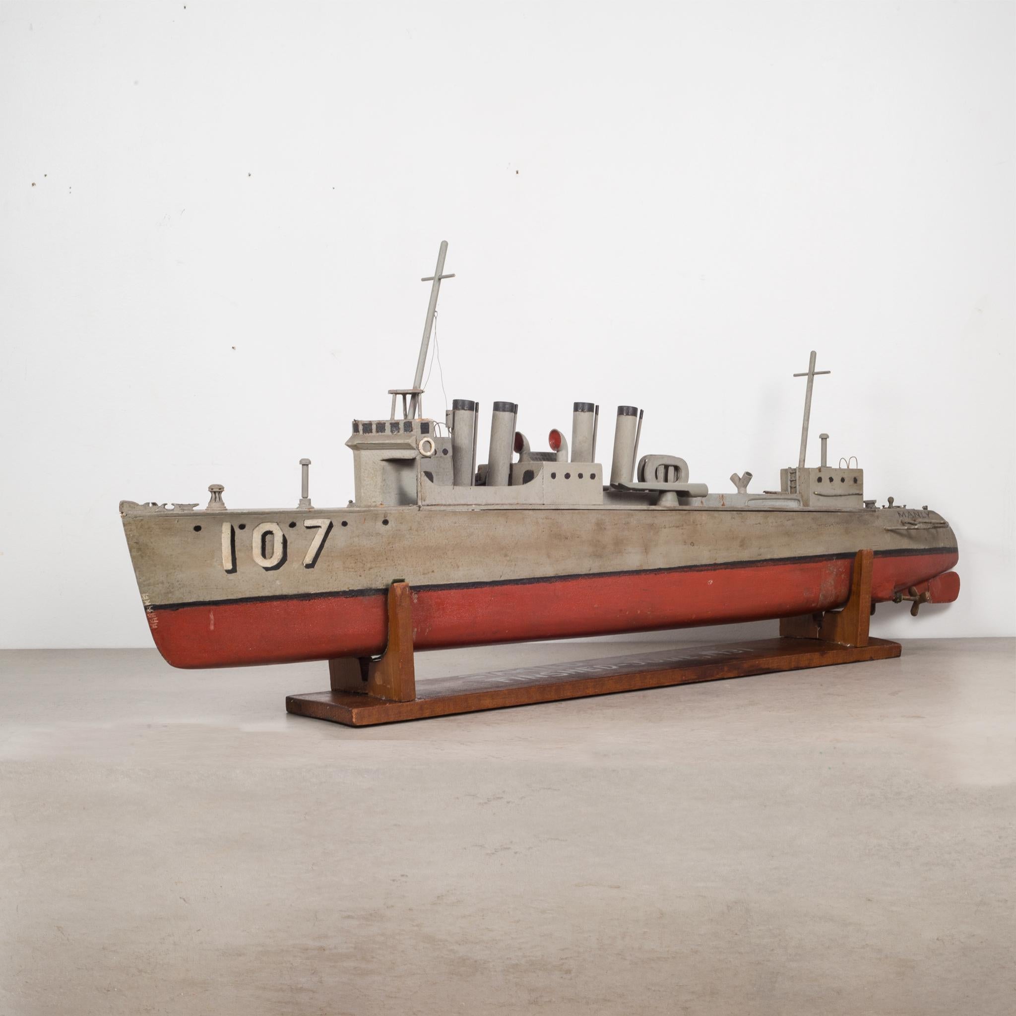 Industrial Handmade Motorized Wooden Ship Model, circa 1930