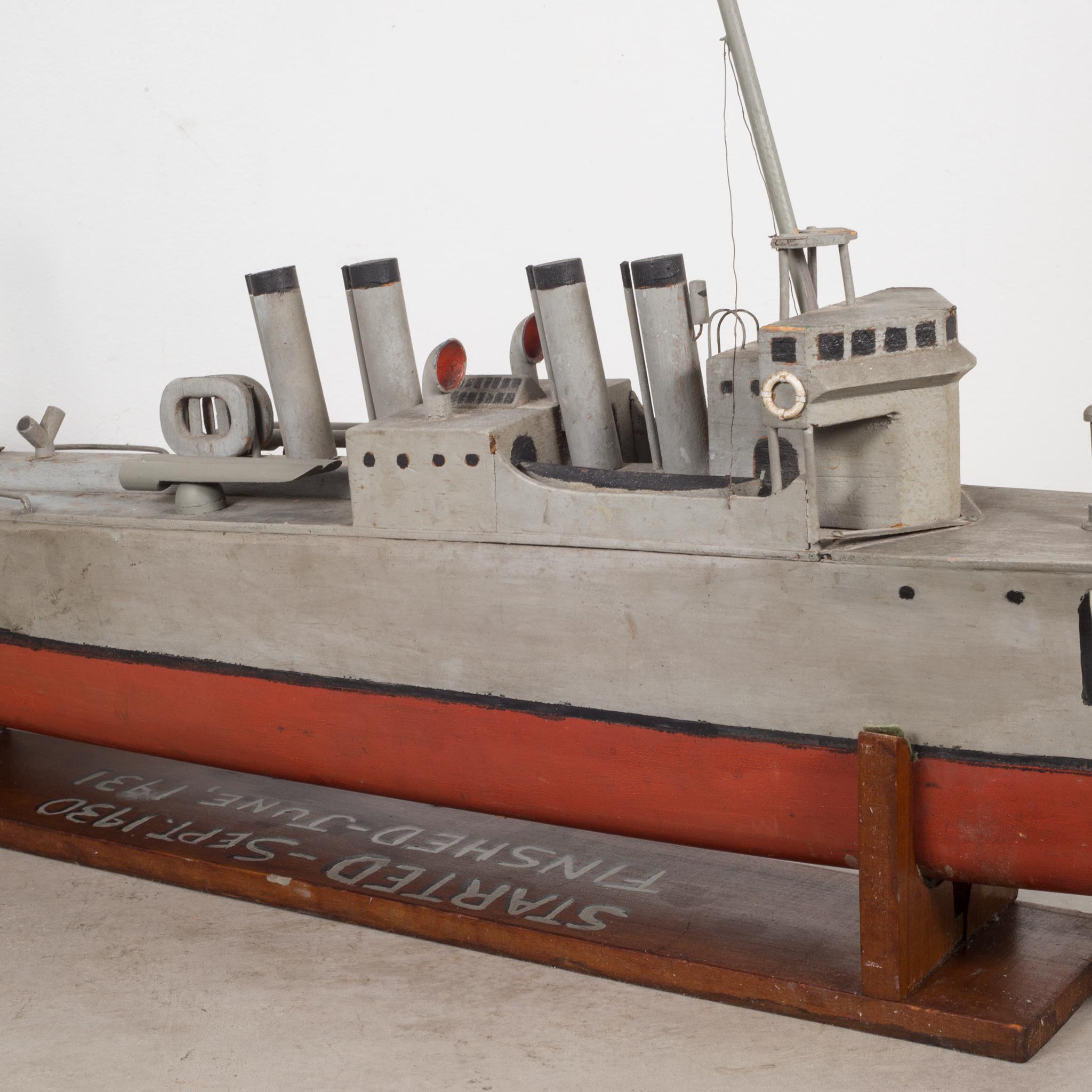 Handmade Motorized Wooden Ship Model, circa 1930 In Good Condition In San Francisco, CA