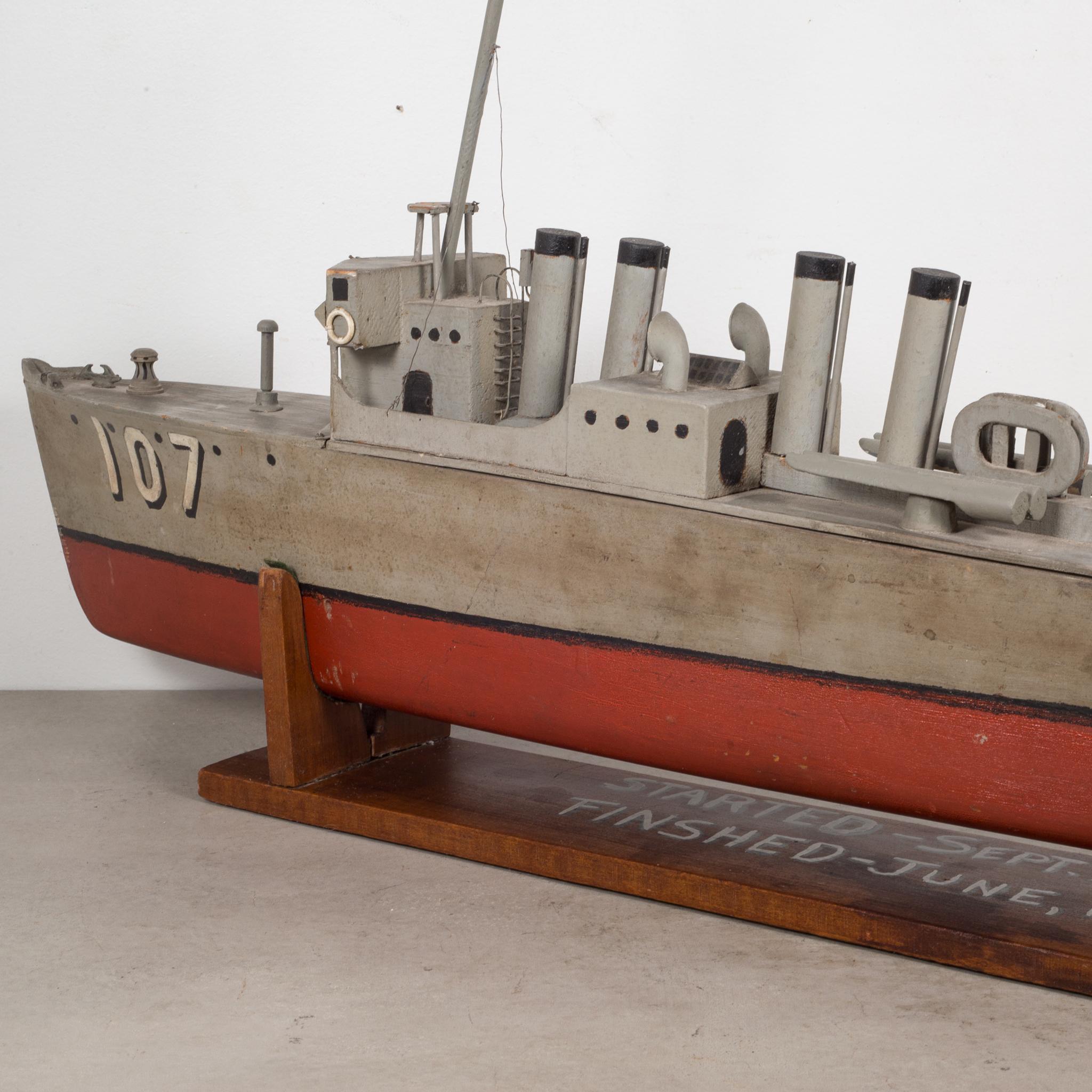 Handmade Motorized Wooden Ship Model, circa 1930 1