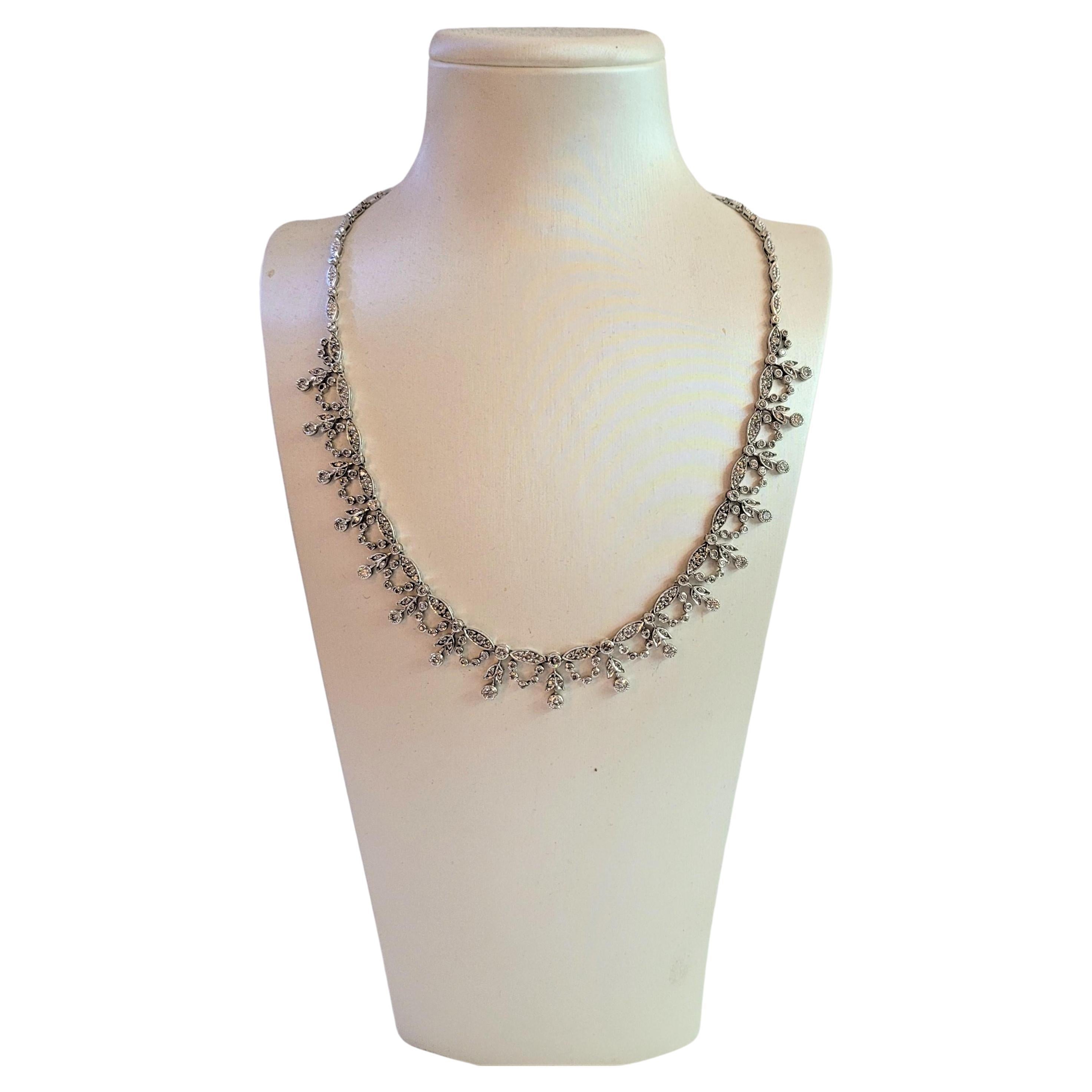 Hand-Made Necklace 14K White Gold with Diamonds For Sale
