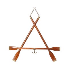 Handmade Oak and Brass Nautical Hanging Rack 