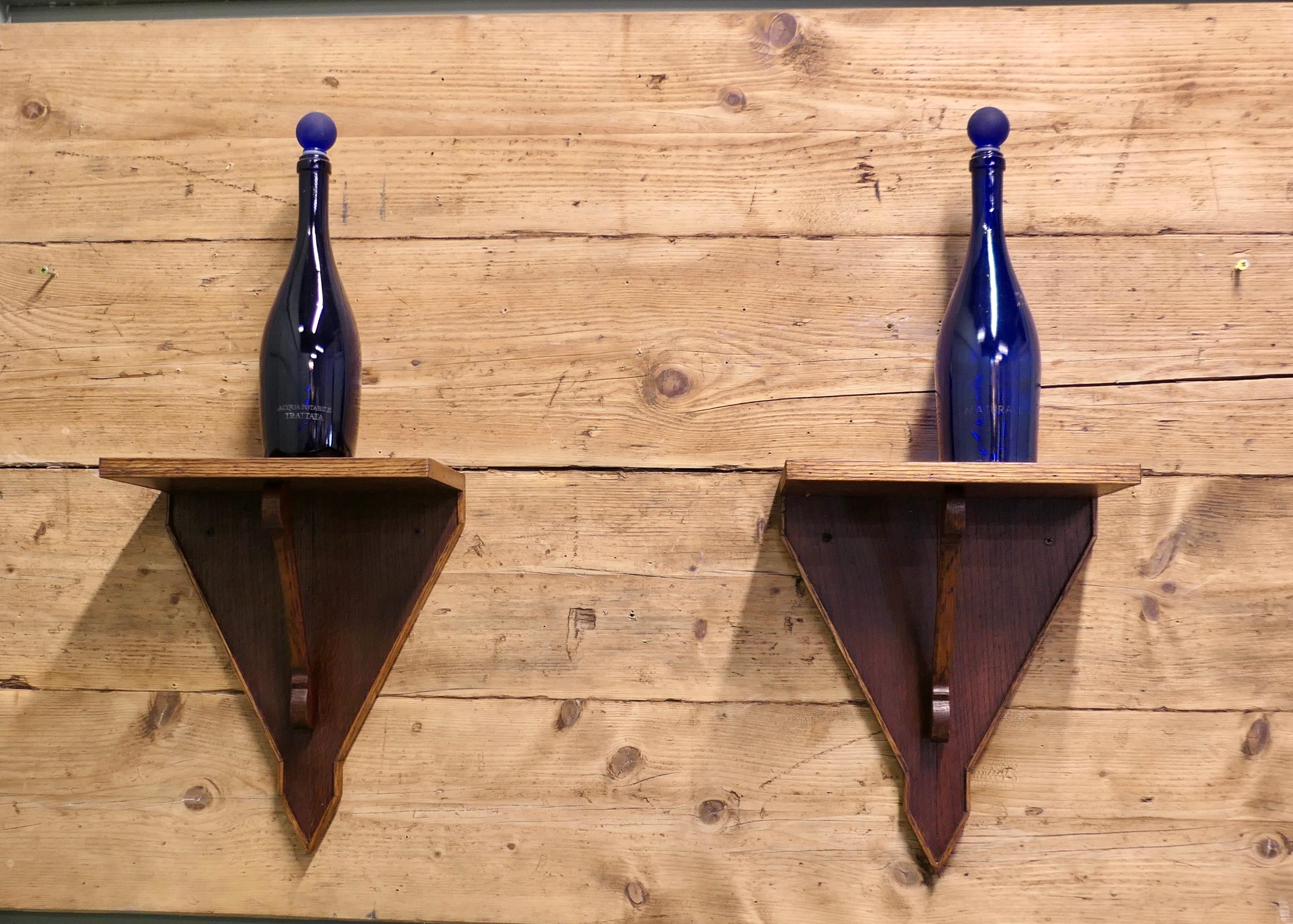 Folk Art Hand Made Oak Wall Brackets These are an unpretentious beautifully simple pair For Sale