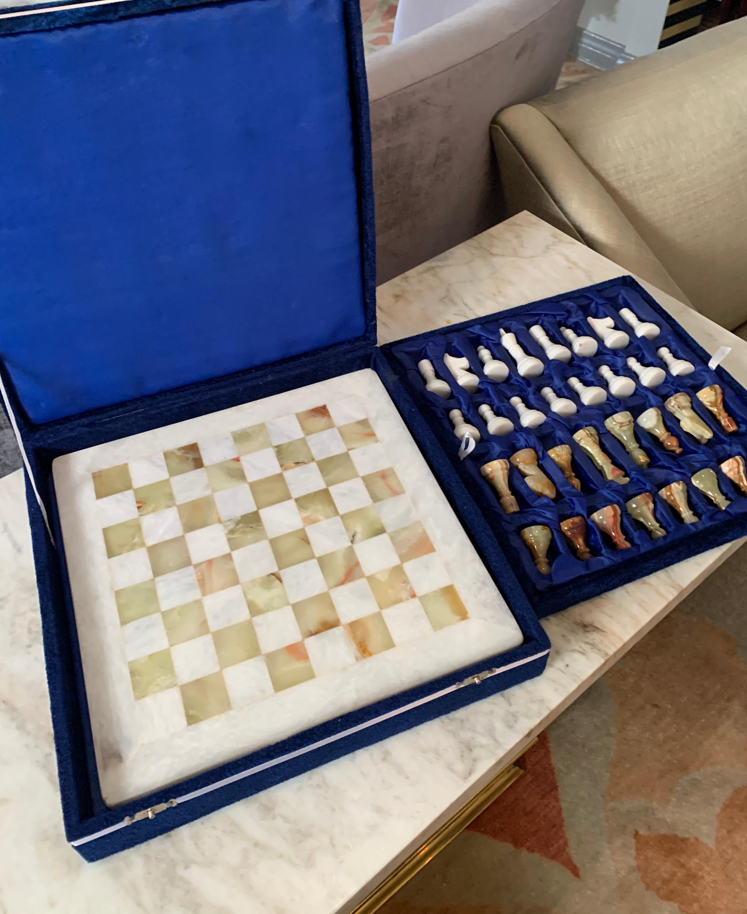 Handmade Onyx and Marble Chess Board and Pieces 1