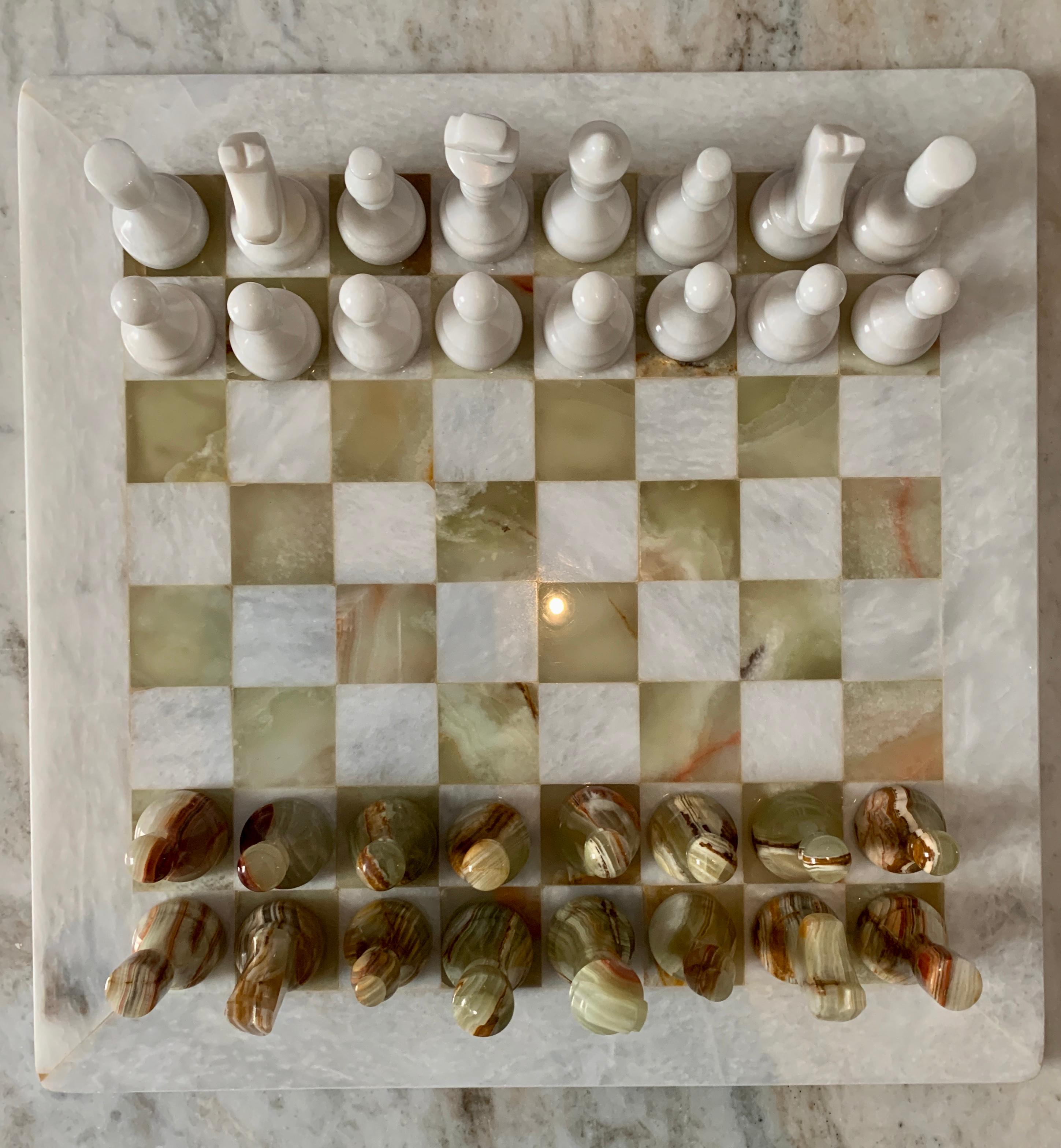 Pakistani Handmade Onyx and Marble Chess Board and Pieces