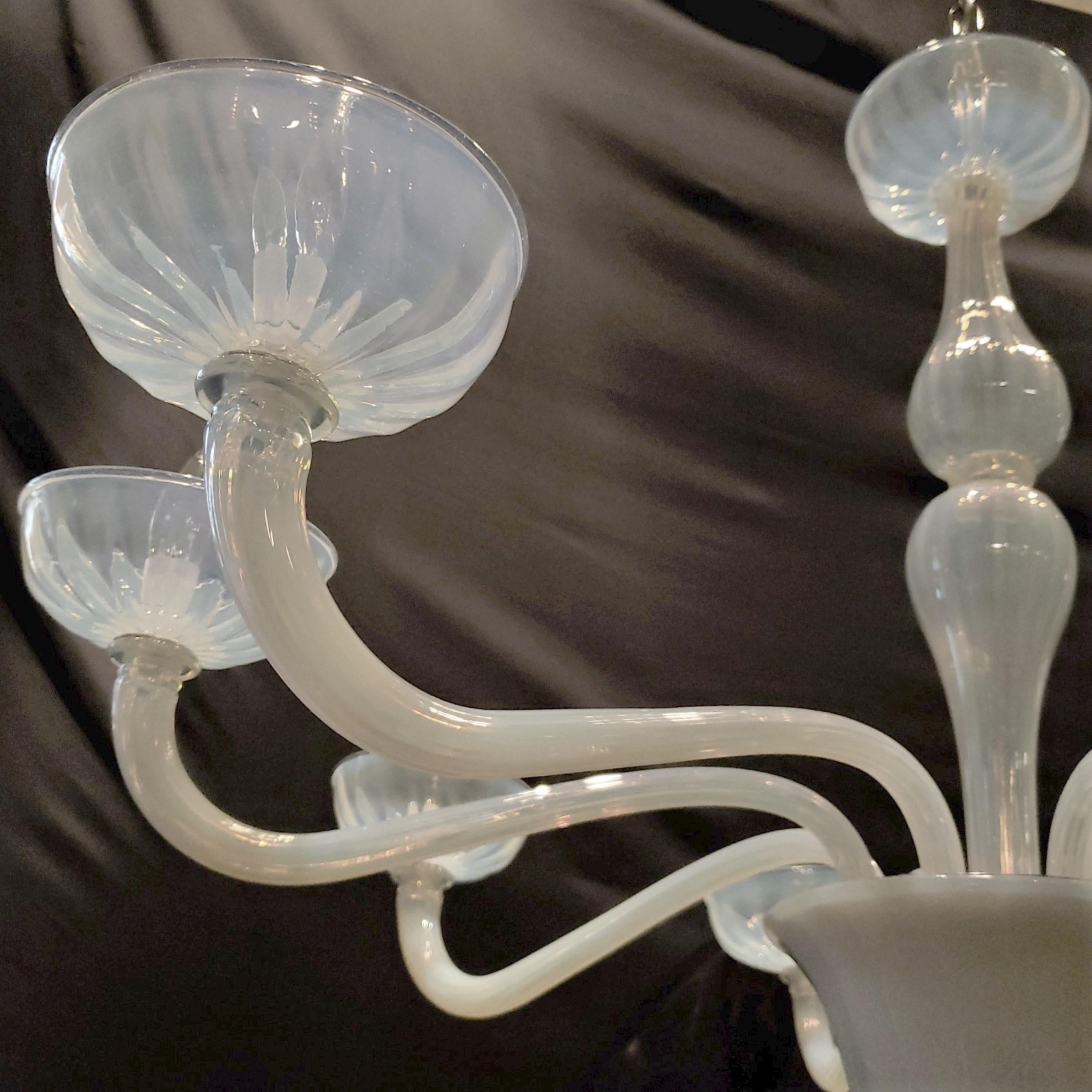 Hand Made Opaline Murano Glass 8 Arm Chandelier In Good Condition For Sale In New York, NY