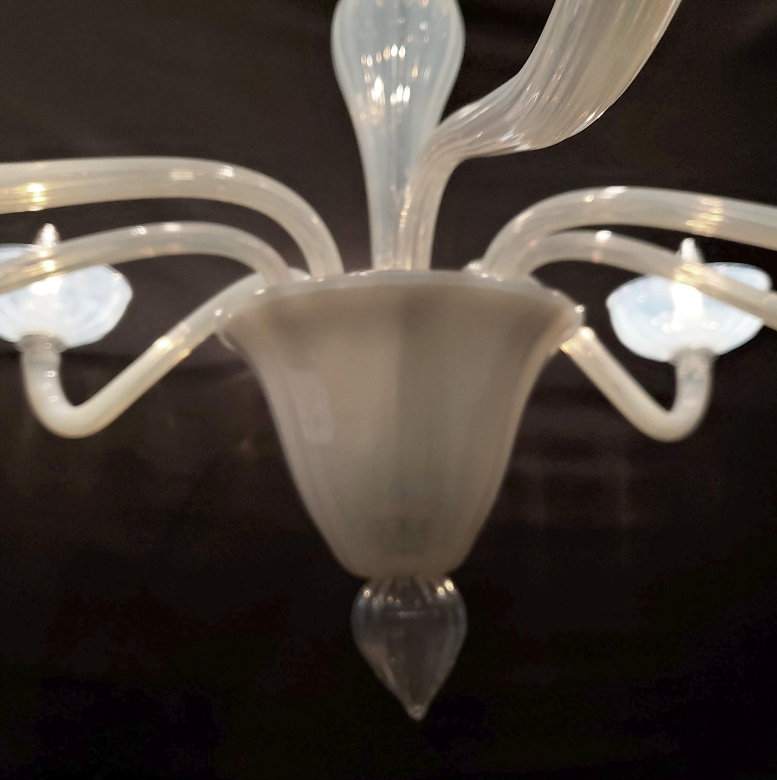 Hand Made Opaline Murano Glass 8 Arm Chandelier For Sale 1