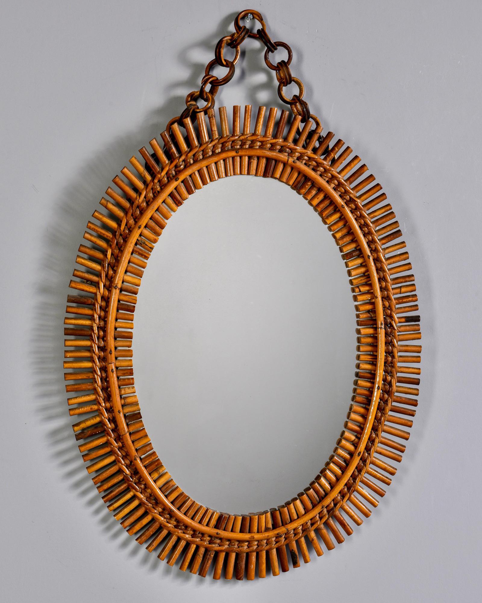 Mid-Century Modern Hand Made Oval Rattan Mid Century Mirror
