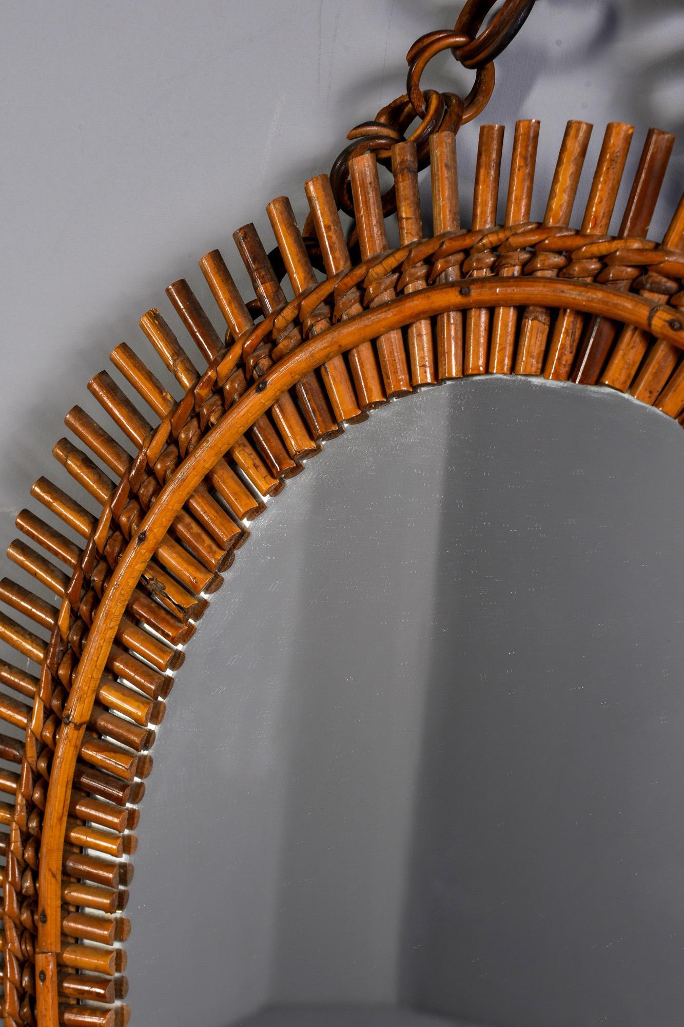 Hand Made Oval Rattan Mid Century Mirror 1