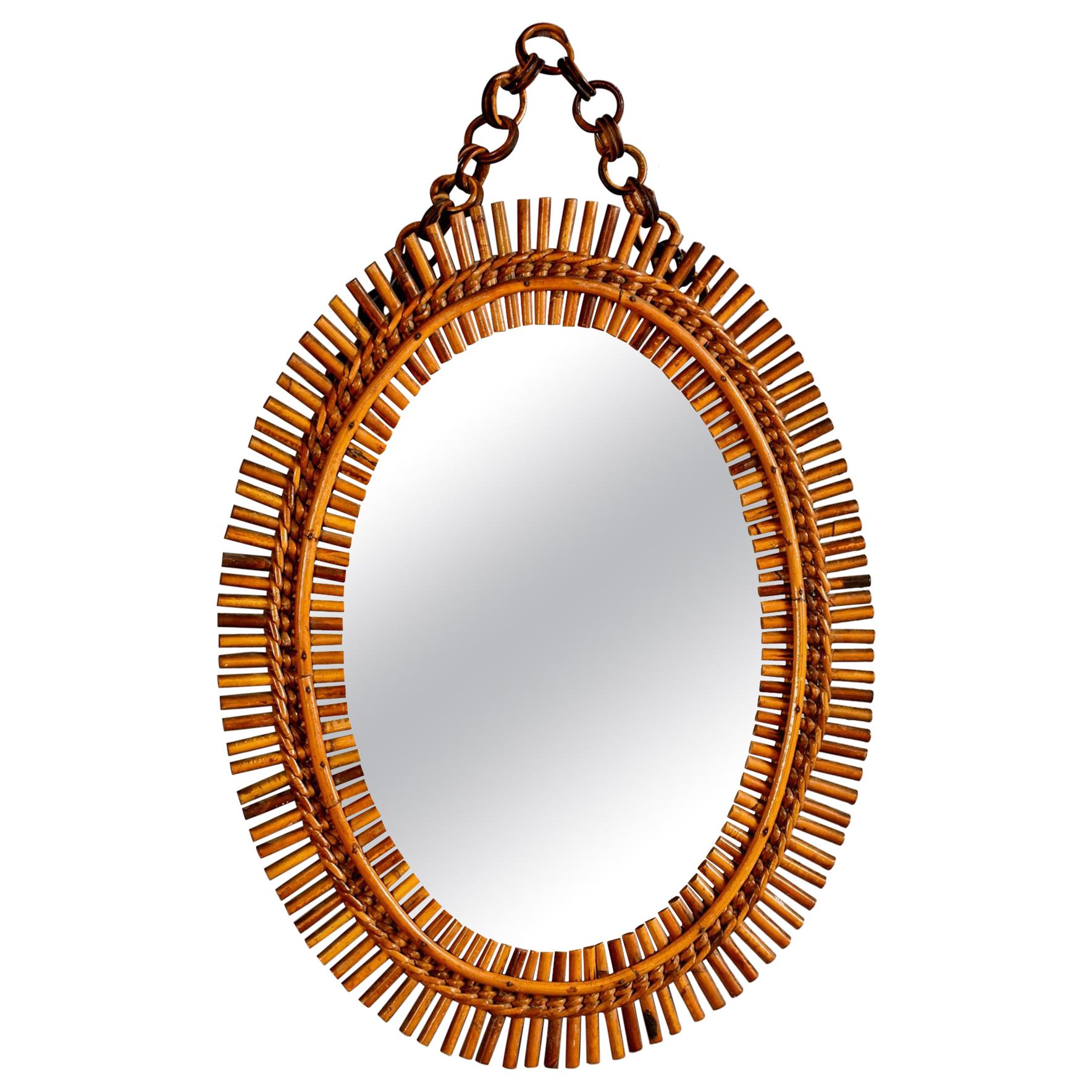 Hand Made Oval Rattan Mid Century Mirror