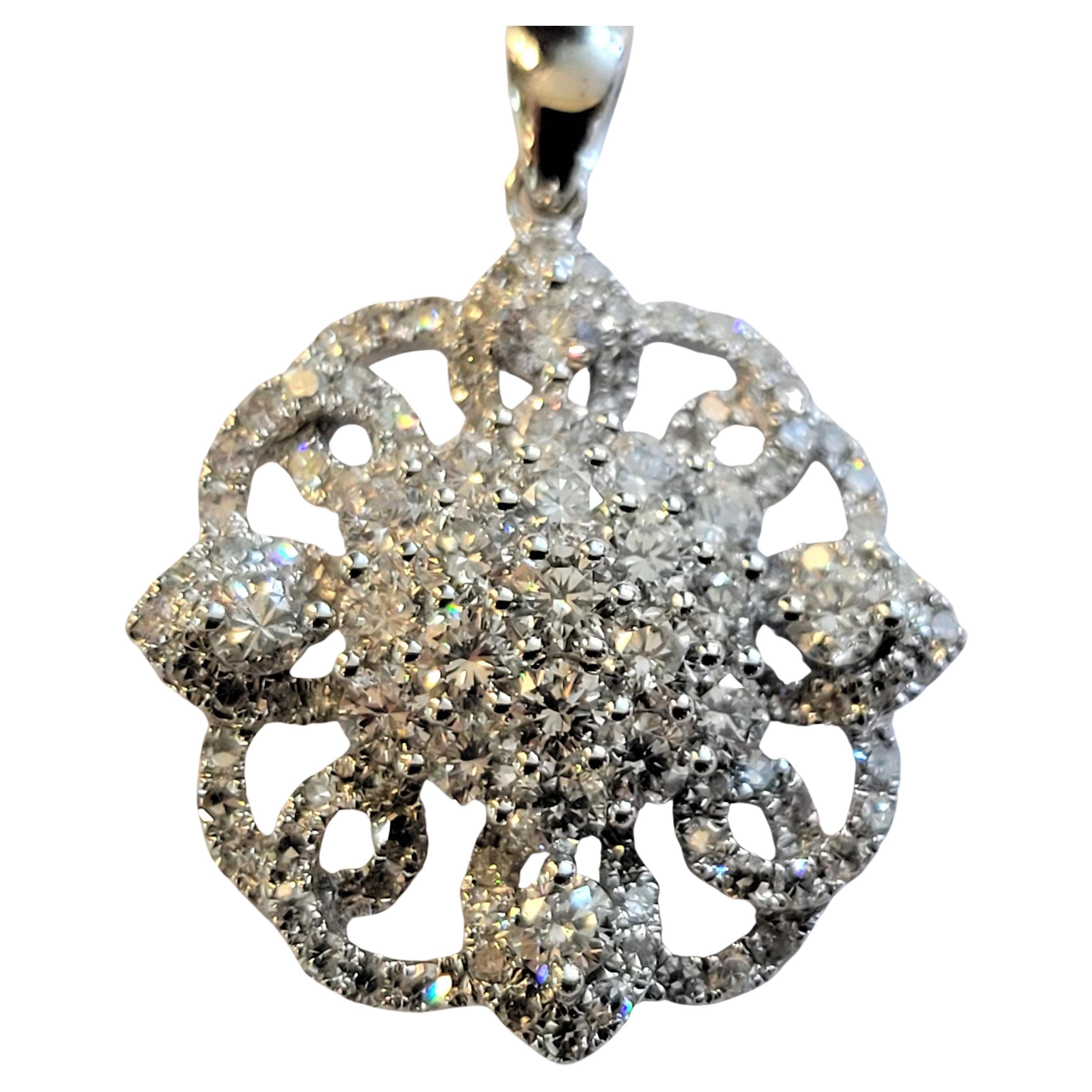 Hand Made Pendant with Diamonds 
Material 14K White Gold
Diamonds 1.60ct 
Diamond Clarity VS 
Color Grade G
Pendant Weight 3.6 gr  
Pendant Dimension 18mm
Pendant Width 5.5mm
Condition New, never worn  
Retail Price $4,500