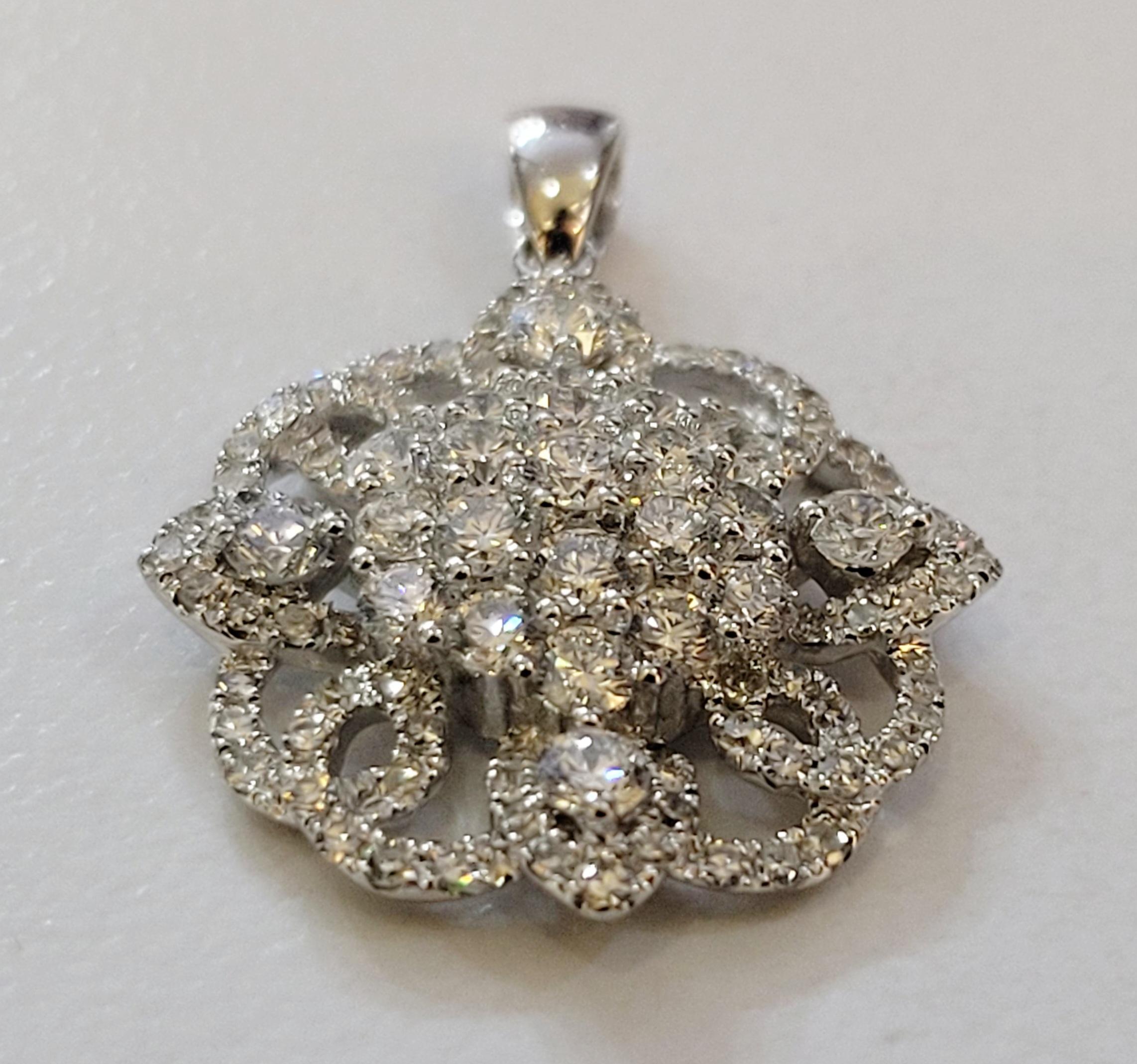 Round Cut Hand Made Pendant Chain in 14K White Gold with Diamonds For Sale