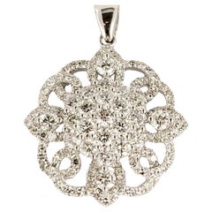 Hand Made Pendant Chain in 14K White Gold with Diamonds