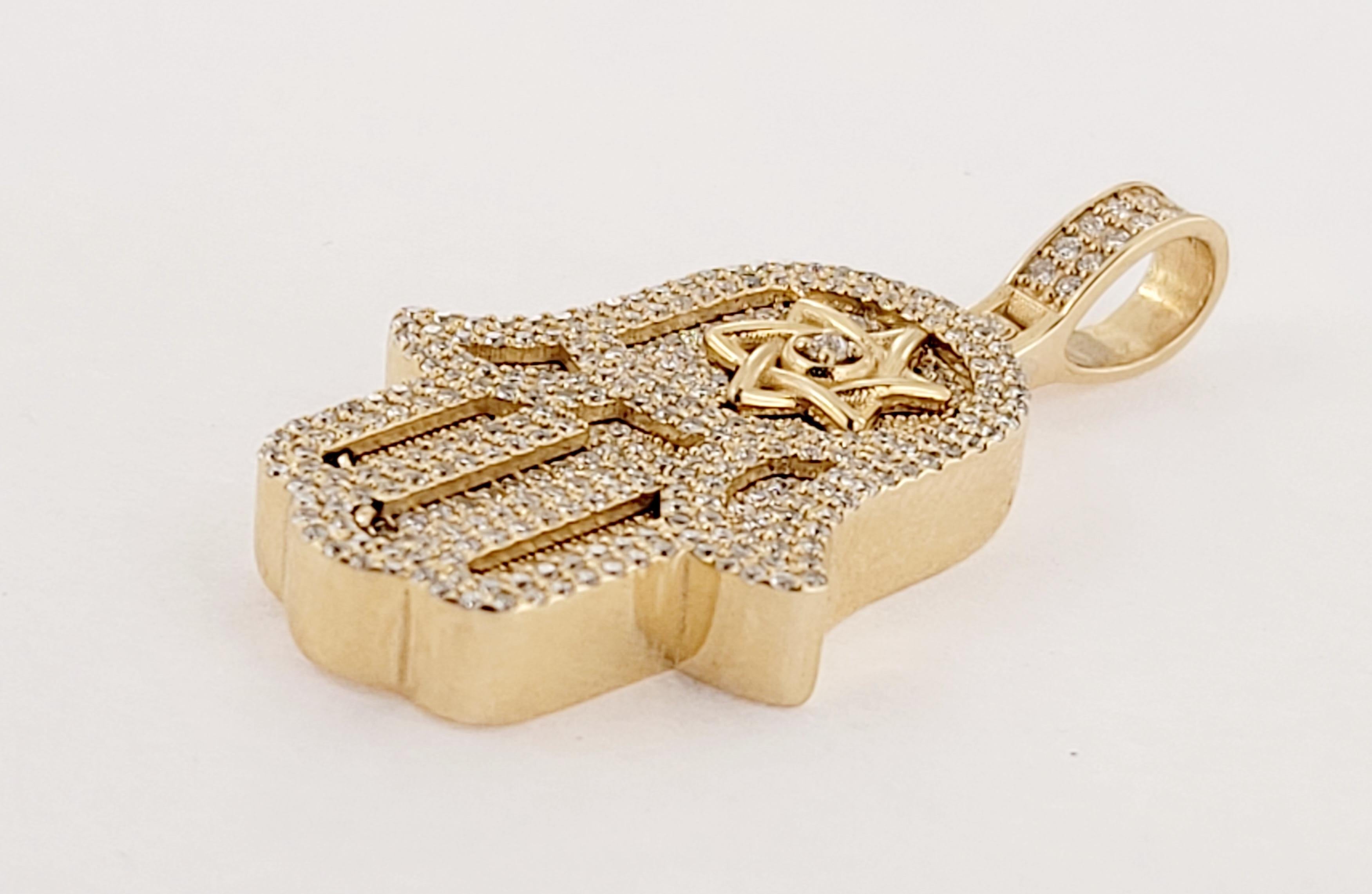 Pendentif fait à la main  en or jaune 14 carats avec diamants 1,90 carat Neuf - En vente à New York, NY
