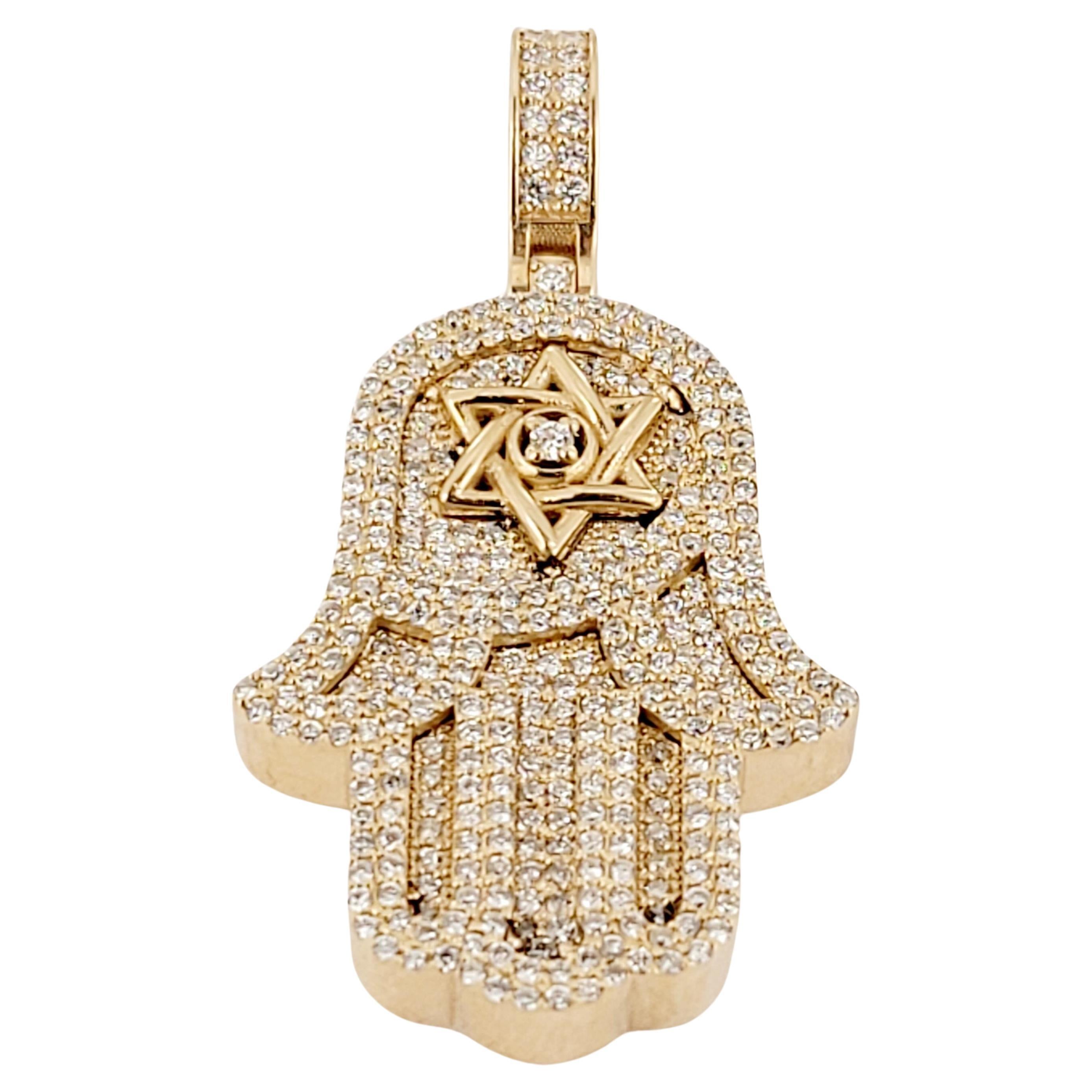 Hand-made pendant  in 14K Yellow Gold with Diamonds 1.90ct For Sale