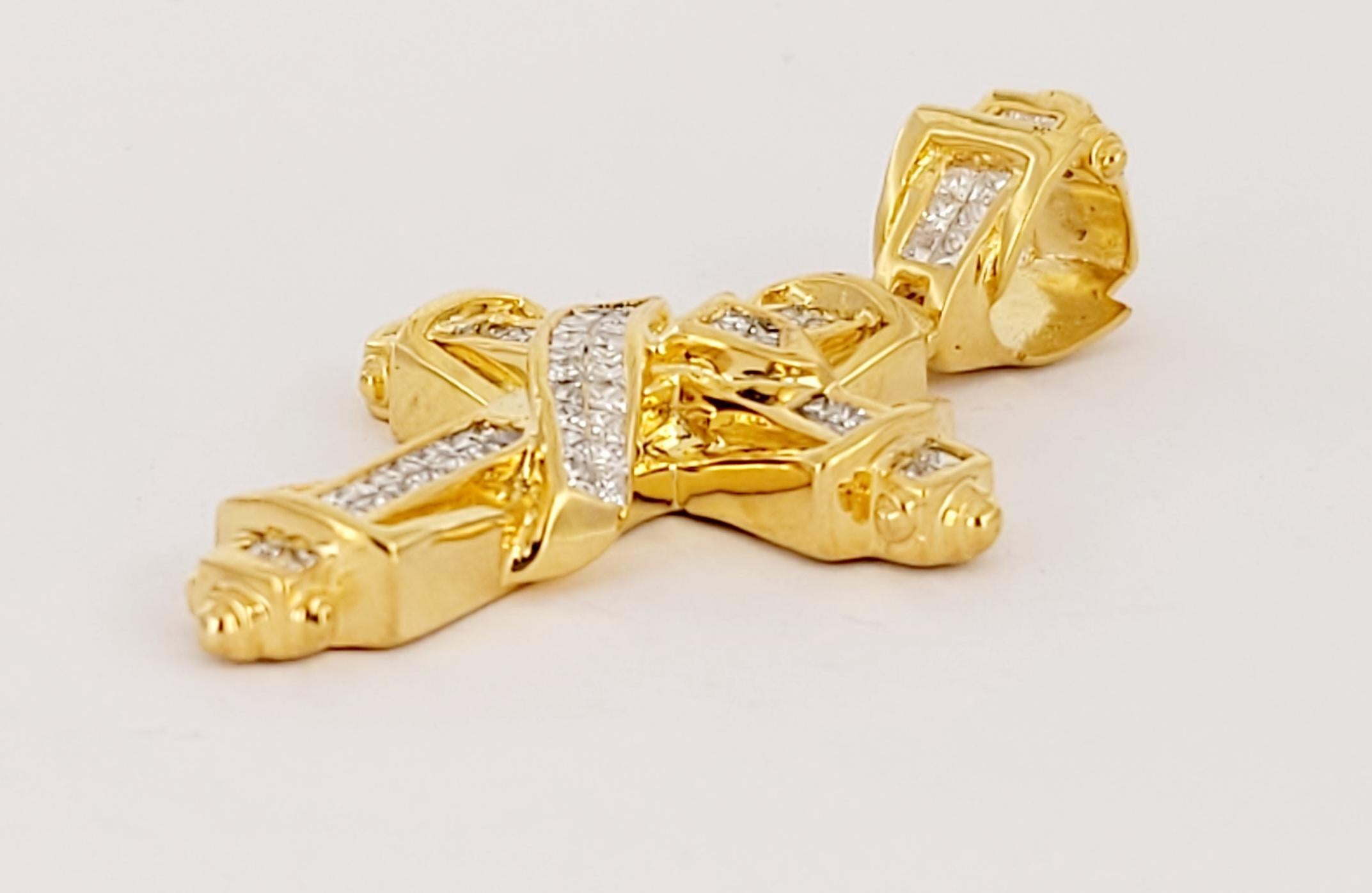 Square Cut Hand-Made Pendant in 14K Yellow Gold with  Diamonds For Sale
