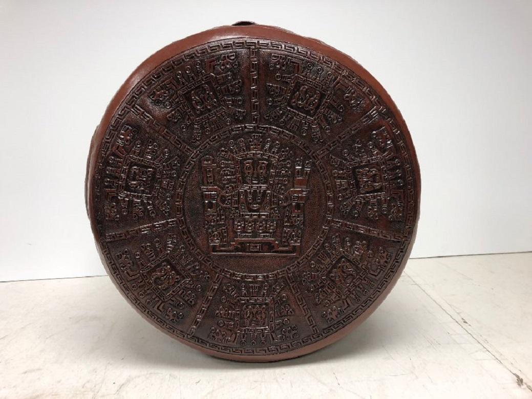 Hand Made Peruvian Leather Pouf In Excellent Condition In Chicago, IL